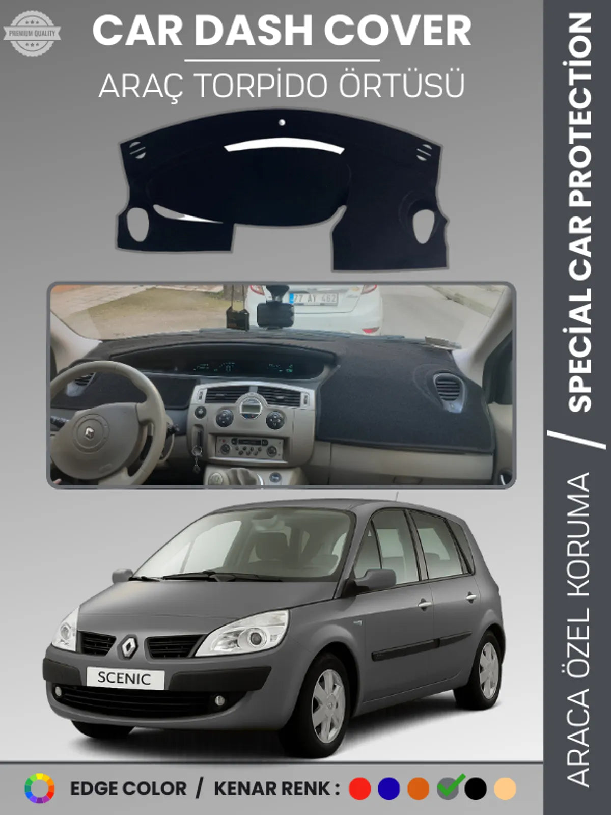 RENAULT SCENIC 2 (2003-2009) Uyumlu Torpido Örtüsü Araca Özel Ön Göğüs Koruma