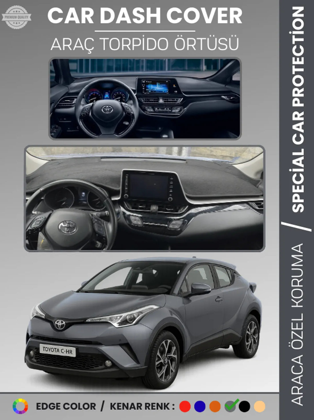 TOYOTA C-HR (2016-2022) Uyumlu Torpido Örtüsü Araca Özel Ön Göğüs Koruma