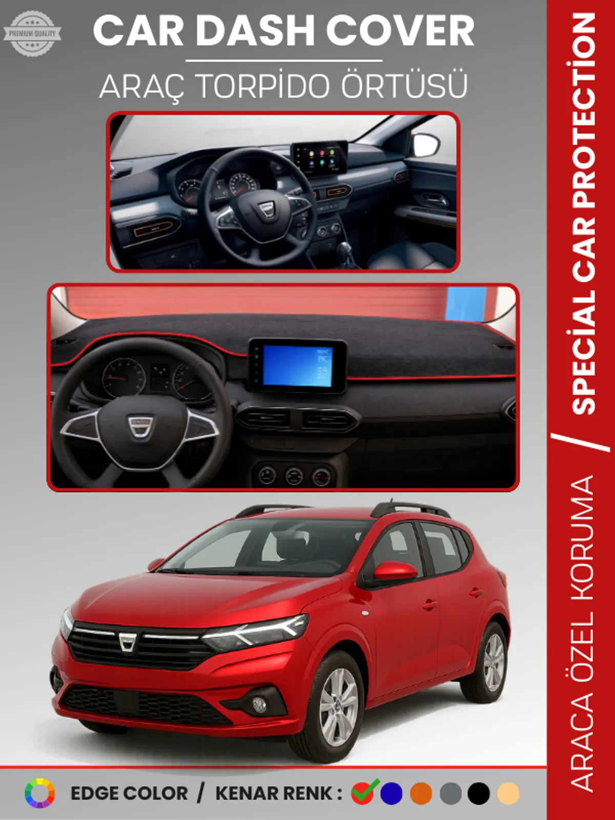 DACIA SANDERO (2021+) Uyumlu Torpido Örtüsü Araca Özel Ön Göğüs Koruma