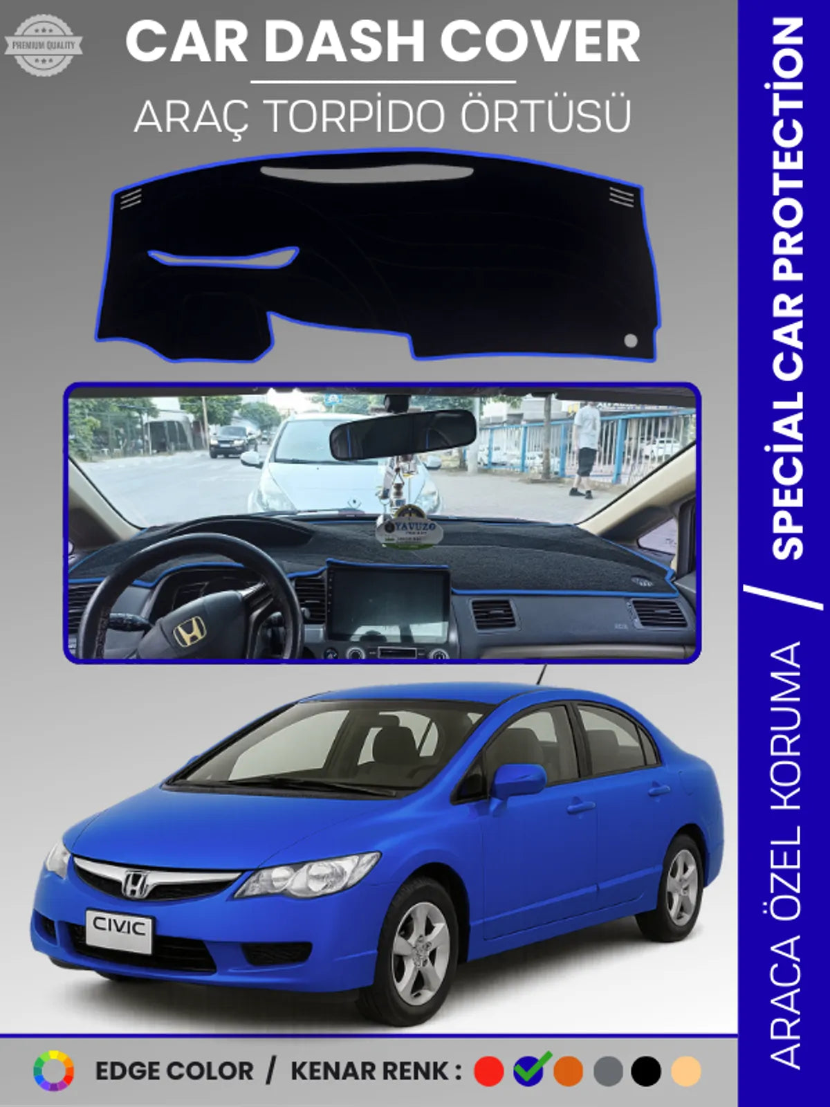 HONDA CIVIC FD6 (2005-2011) Uyumlu Torpido Örtüsü Araca Özel Ön Göğüs Koruma