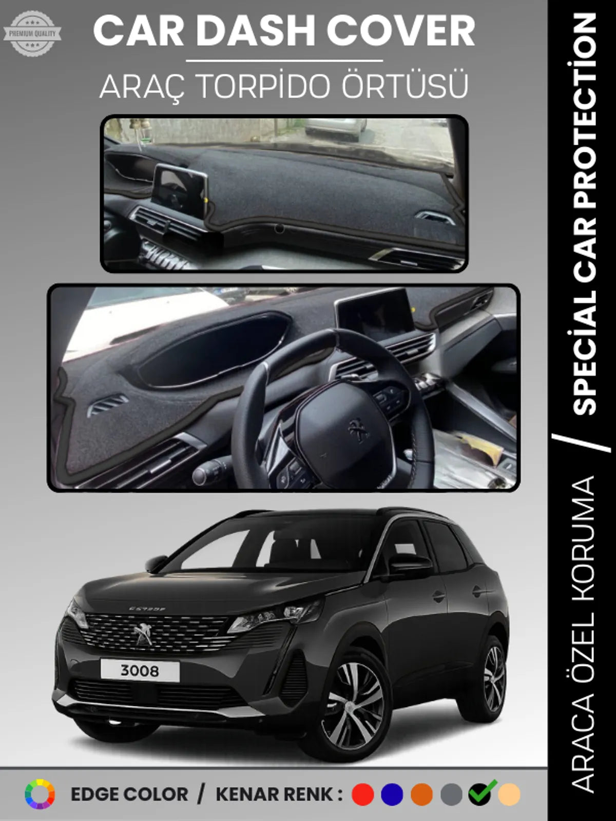 PEUGEOT 3008 EKRANLI (2021+) Uyumlu Torpido Örtüsü Araca Özel Ön Göğüs Koruma