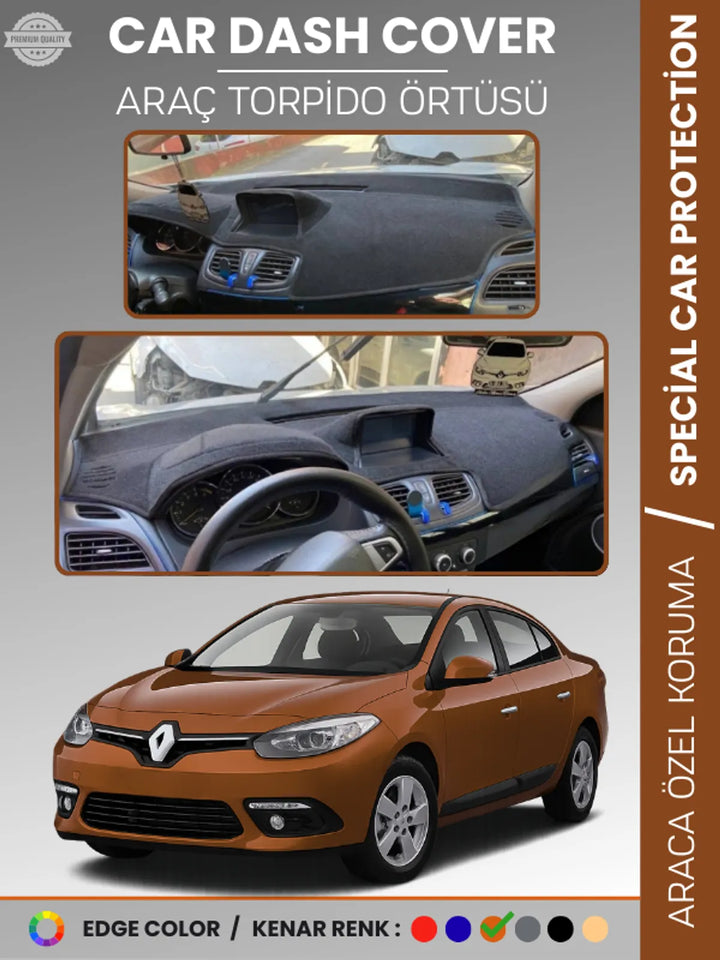 RENAULT FLUENCE NAVİGASYONLU BÜYÜK EKRANLI (2013-2016) Uyumlu Torpido Örtüsü Araca Özel Ön Göğüs Koruma