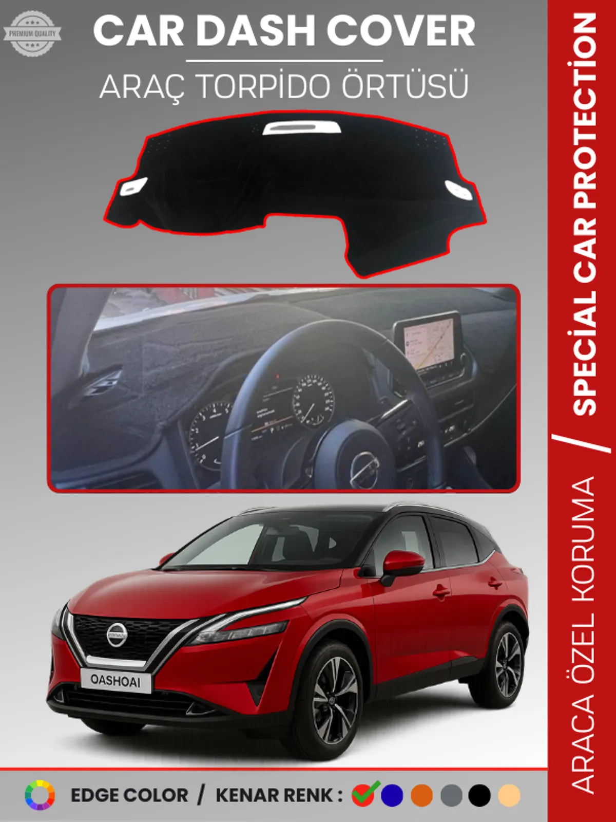 NİSSAN QASHQAİ J12 (2021-2025) Uyumlu Torpido Örtüsü Araca Özel Ön Göğüs Koruma
