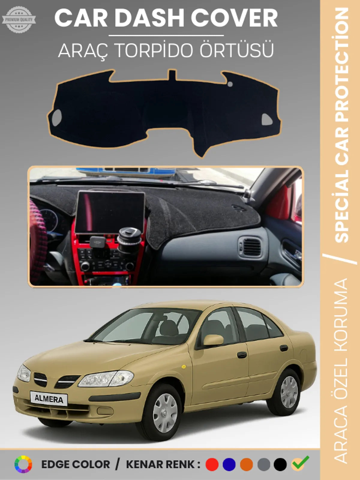 NİSSAN ALMERA EKRANLI (2000-2006) Uyumlu Torpido Örtüsü Araca Özel Ön Göğüs Koruma