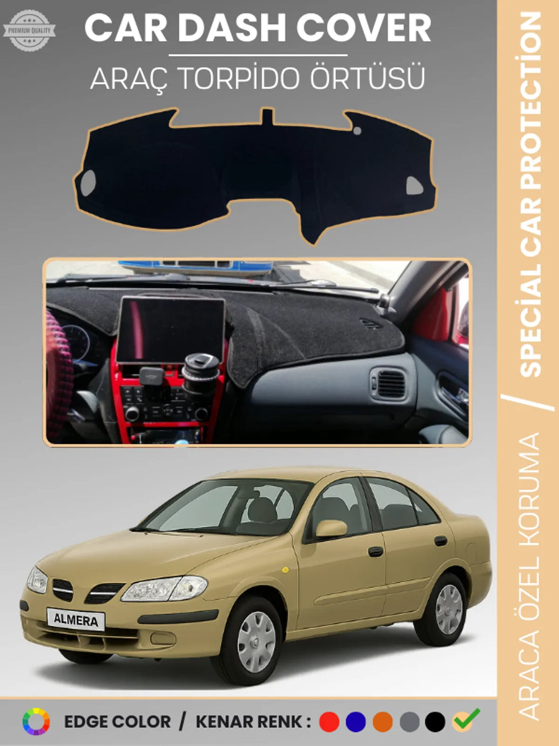 NİSSAN ALMERA EKRANLI (2000-2006) Uyumlu Torpido Örtüsü Araca Özel Ön Göğüs Koruma