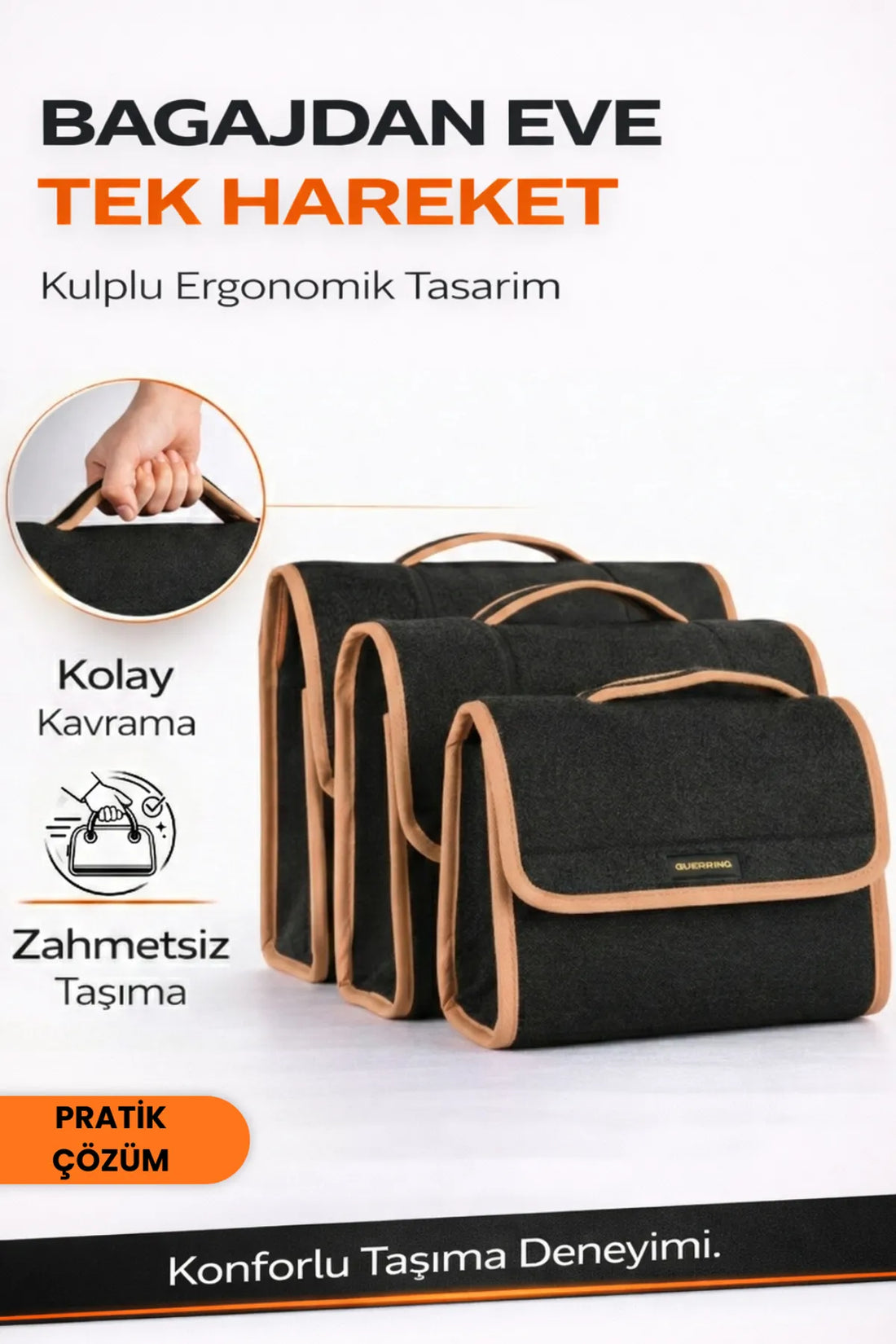 Oto Bagaj Çantası 3'lü Kombo Boy Kaymaz Cırt Bantlı Velur Kompakt Düzenleyici
