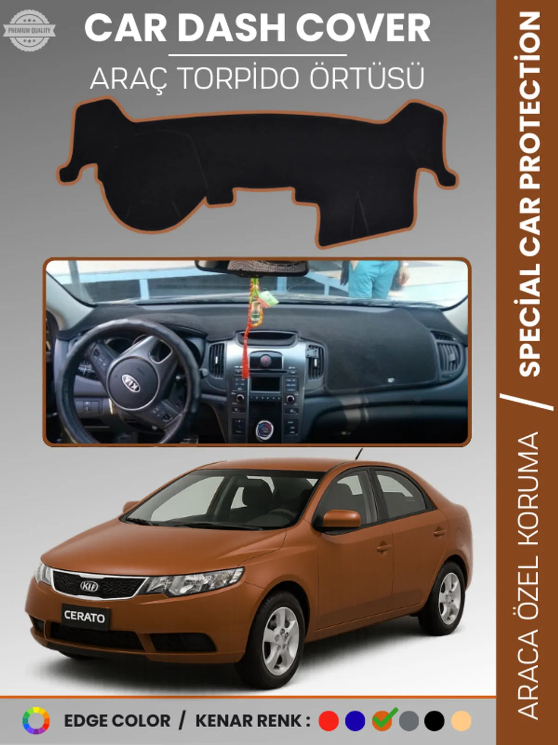 KİA CERATO (2008-2012) Uyumlu Torpido Örtüsü Araca Özel Ön Göğüs Koruma
