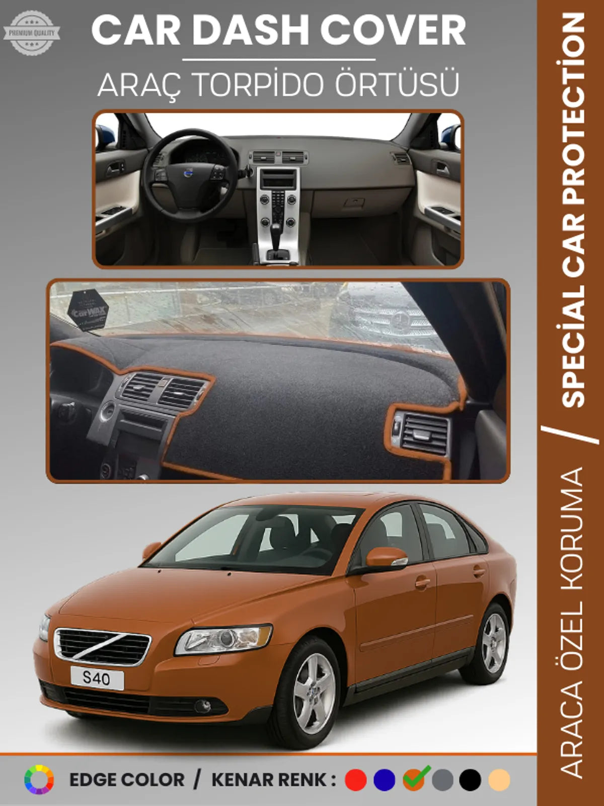 VOLVO S40 (2008-2012) Uyumlu Torpido Örtüsü Araca Özel Ön Göğüs Koruma