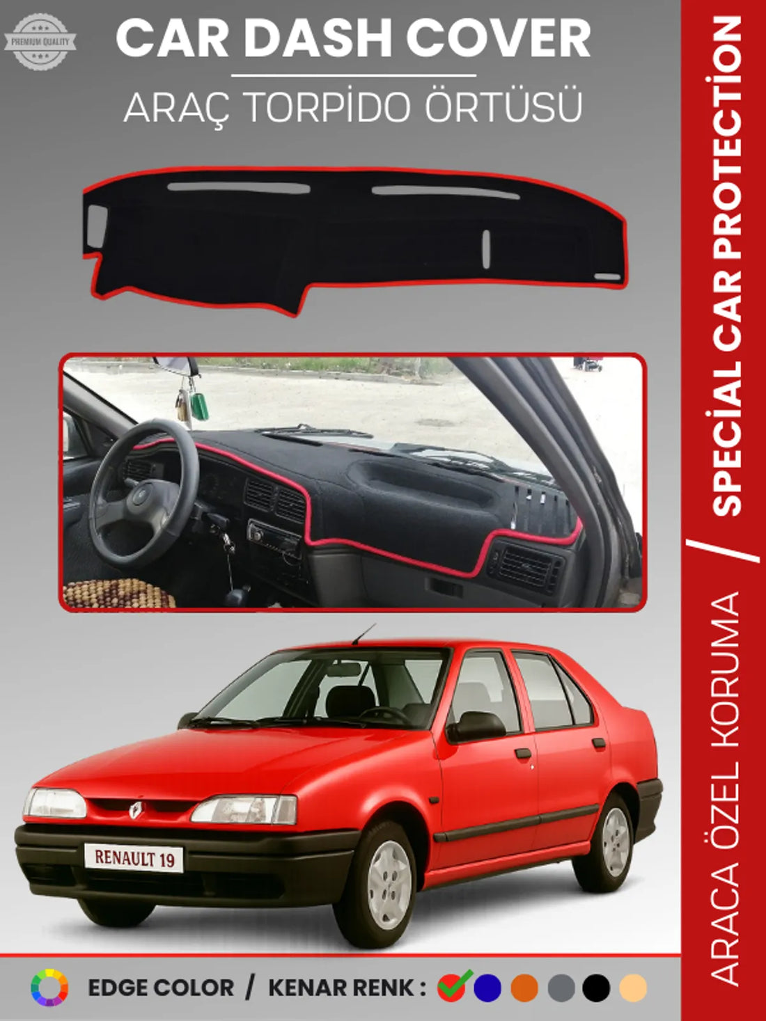 RENAULT 19 Uyumlu Torpido Örtüsü Araca Özel Ön Göğüs Koruma