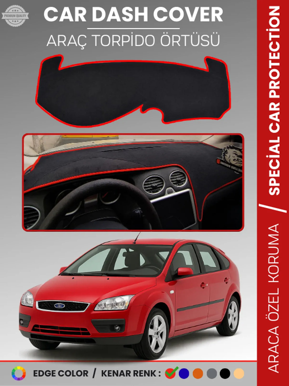 FORD FOCUS 2 (2005-2008) Uyumlu Torpido Örtüsü Araca Özel Ön Göğüs Koruma