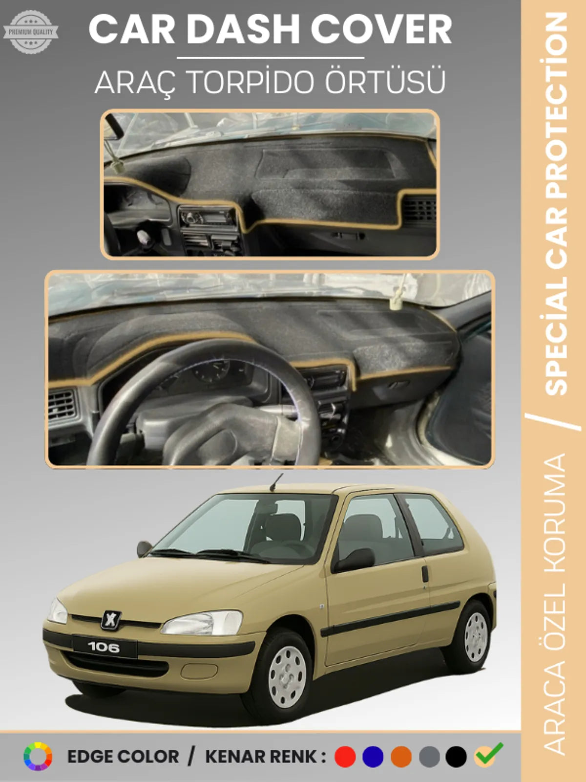 PEUGEOT 106 (1991-2003) Uyumlu Torpido Örtüsü Araca Özel Ön Göğüs Koruma