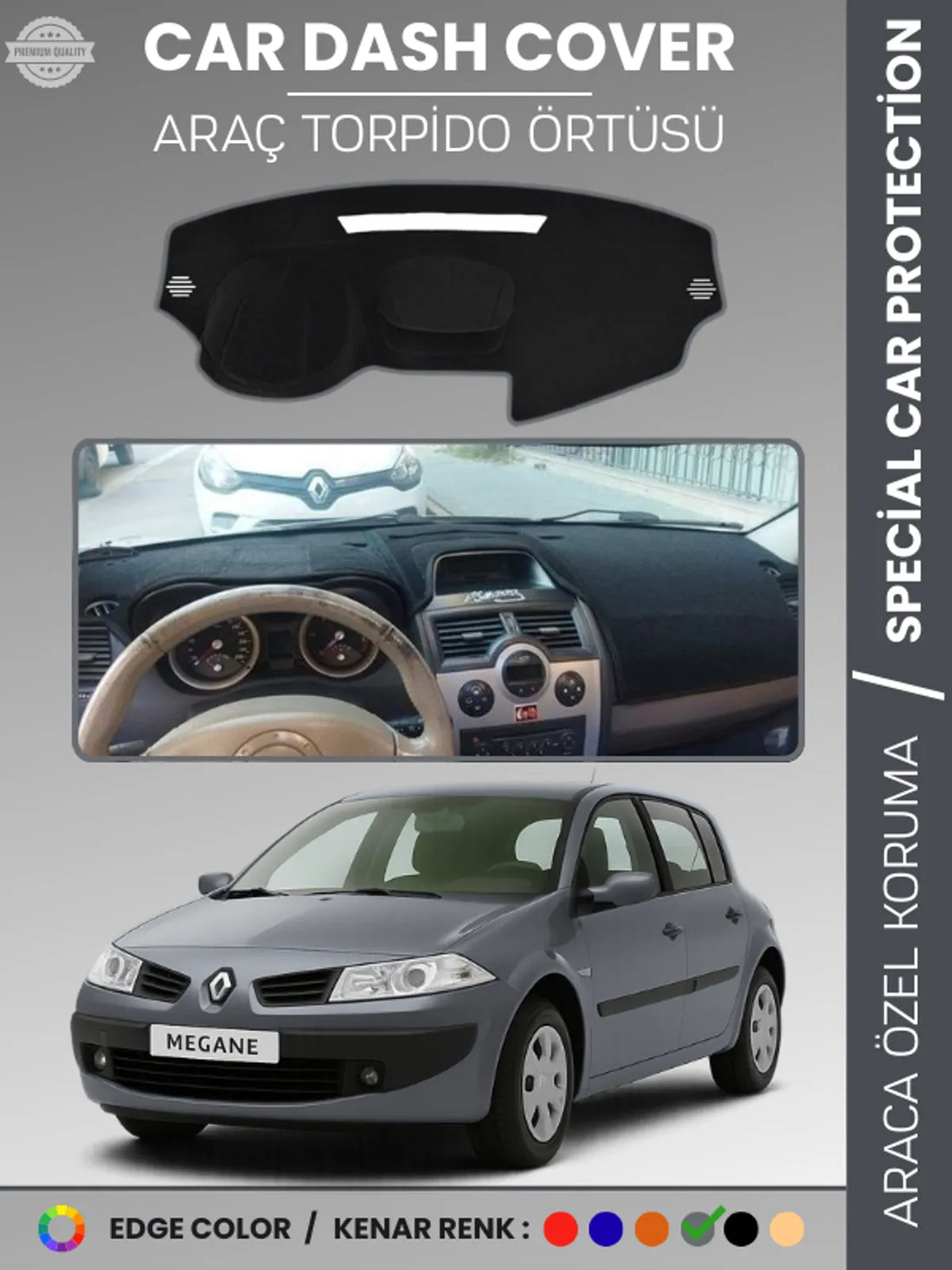 RENAULT MEGANE 2 NAVİGASYONSUZ (2003-2009) Uyumlu Torpido Örtüsü Araca Özel Ön Göğüs Koruma