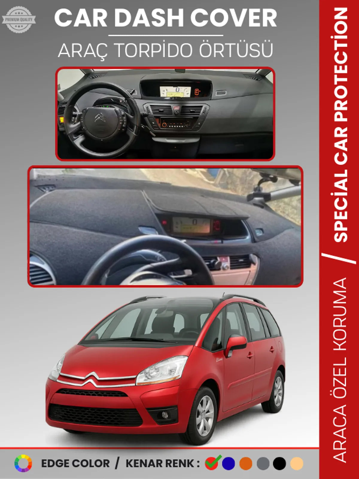 CITROEN C4 PICASSO / GRAND PICASSO (2006-2013) Uyumlu Torpido Örtüsü Araca Özel Ön Göğüs Koruma