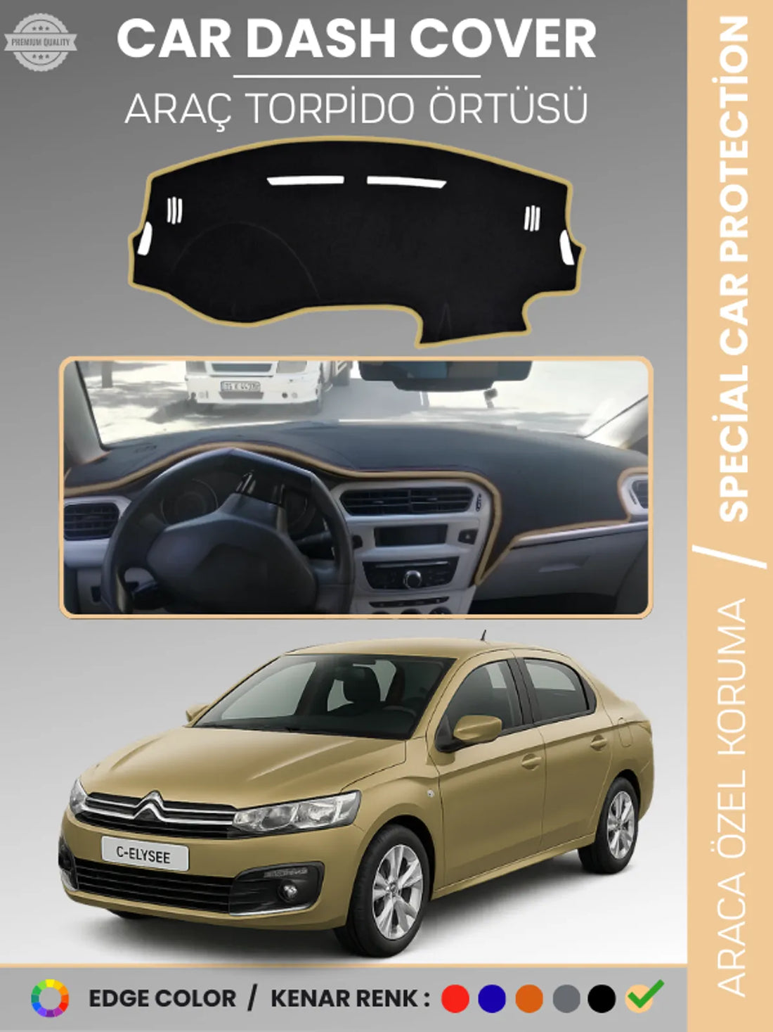 CITROEN C-ELYSEE (2012-2021) Uyumlu Torpido Örtüsü Araca Özel Ön Göğüs Koruma