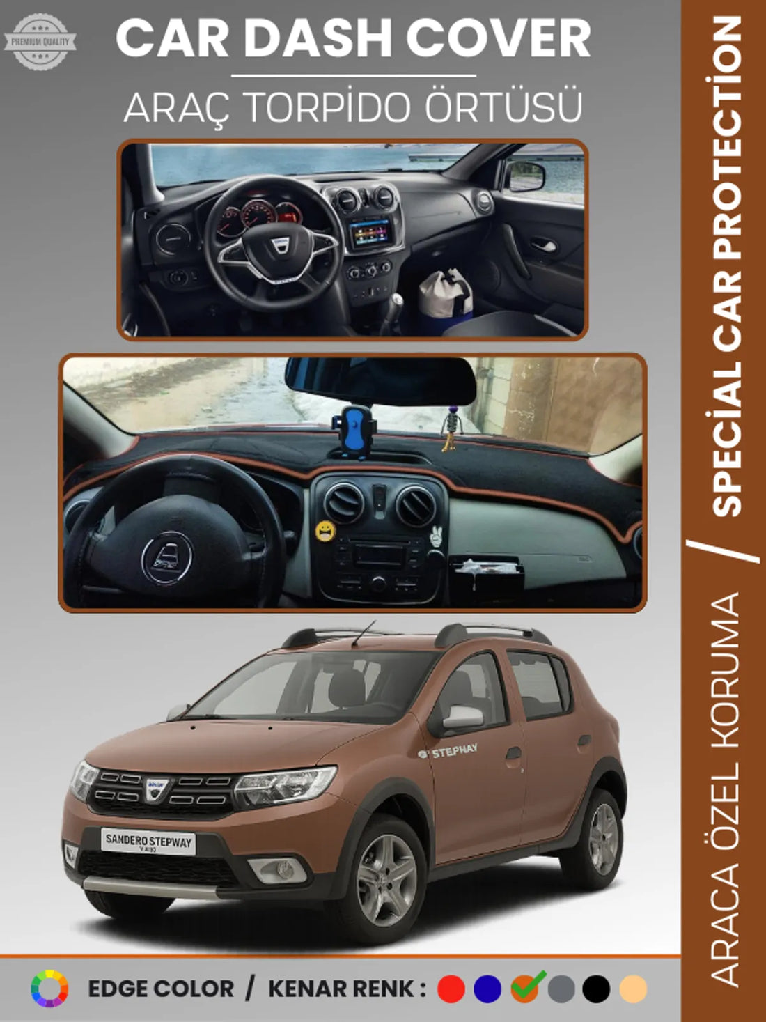 DACIA SANDERO STEPWAY (2015-2021) Uyumlu Torpido Örtüsü Araca Özel Ön Göğüs Koruma