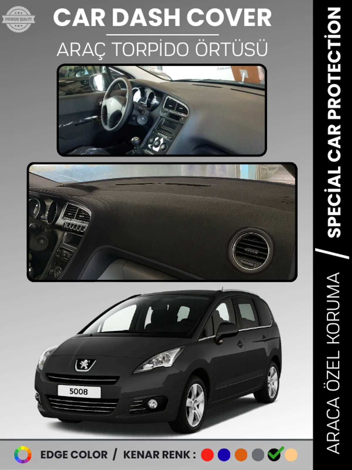 PEUGEOT 5008 (2011-2014) Uyumlu Torpido Örtüsü Araca Özel Ön Göğüs Koruma