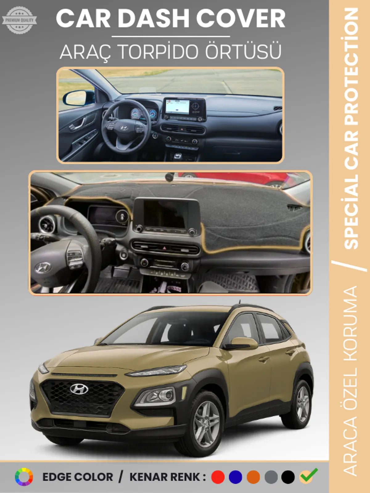 HYUNDAİ KONA (2020-2022) Uyumlu Torpido Örtüsü Araca Özel Ön Göğüs Koruma
