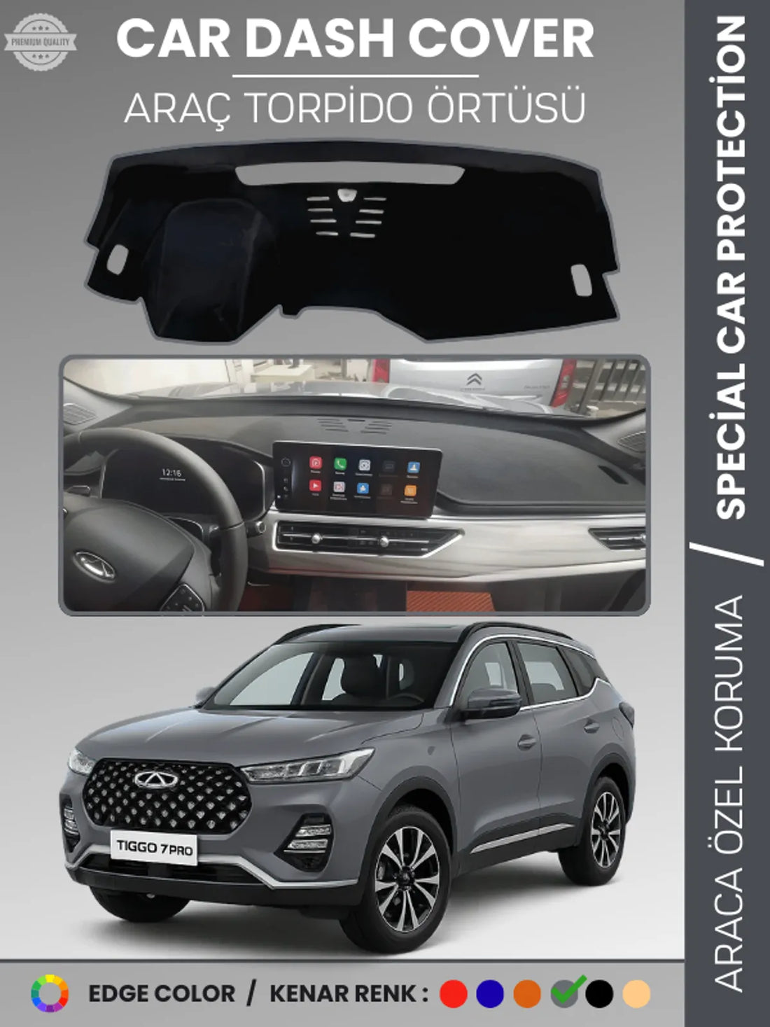 Chery Tiggo 7 Pro (2020+) Uyumlu Torpido Örtüsü Araca Özel Ön Göğüs Koruma