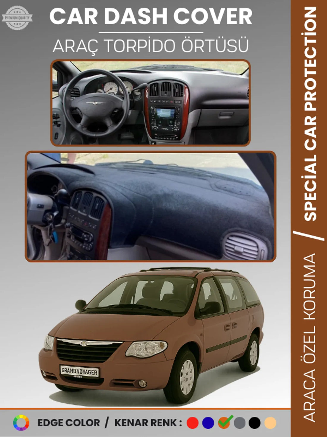 CHRYSLER GRAND VOYAGER (2002-2006) Uyumlu Torpido Örtüsü Araca Özel Ön Göğüs Koruma