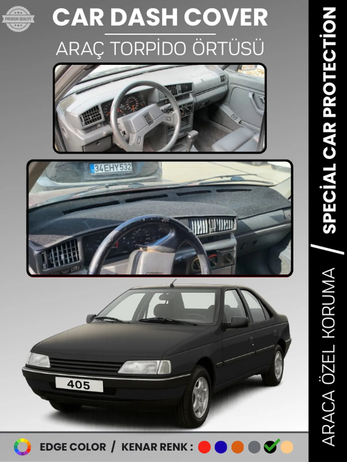PEUGEOT 405 (1987-1992) Uyumlu Torpido Örtüsü Araca Özel Ön Göğüs Koruma