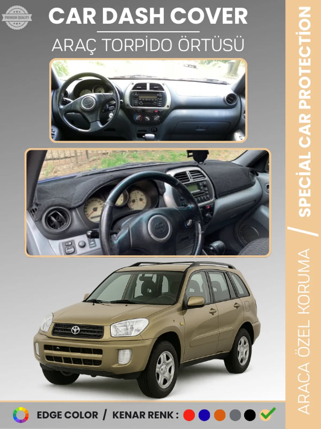 TOYOTA RAV4 (2000-2005) Uyumlu Torpido Örtüsü Araca Özel Ön Göğüs Koruma