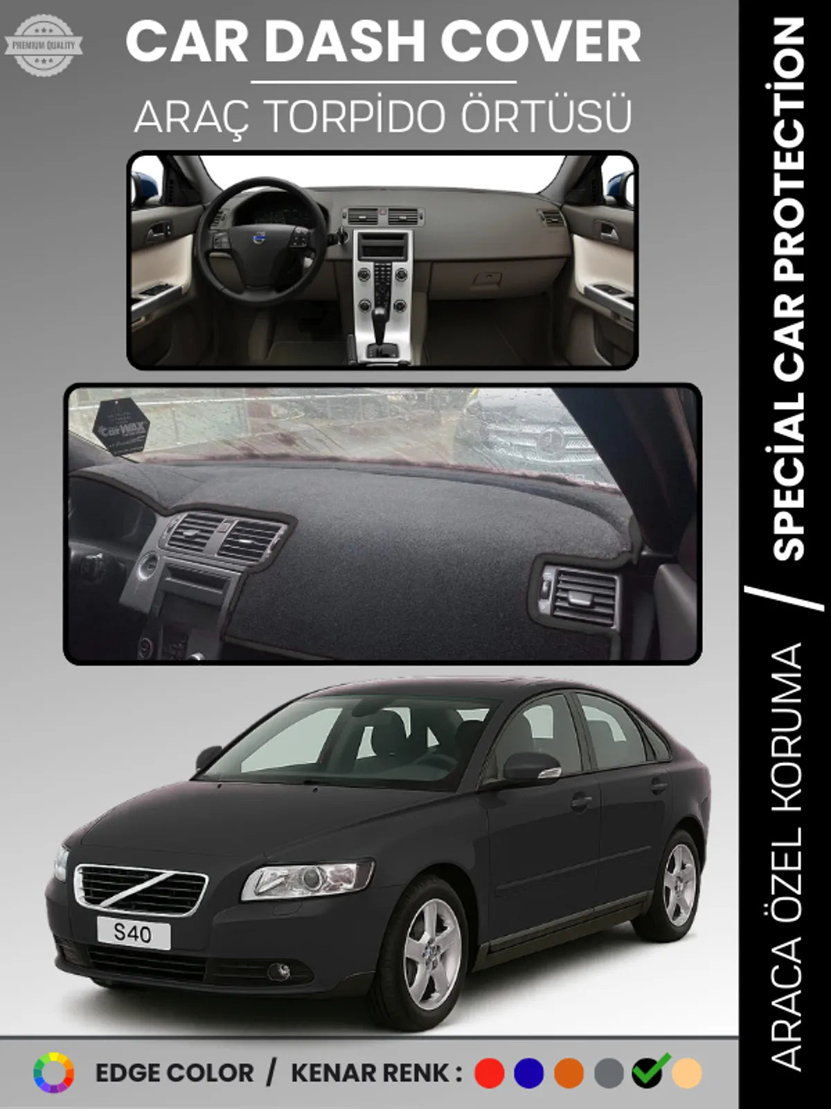 VOLVO S40 (2008-2012) Uyumlu Torpido Örtüsü Araca Özel Ön Göğüs Koruma