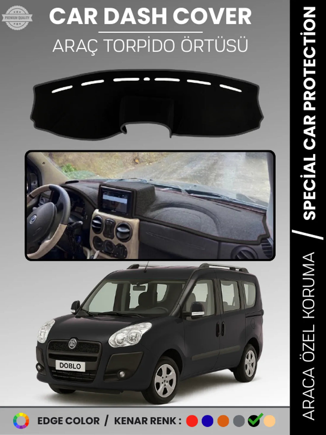 FIAT DOBLO (2008-2013) Uyumlu Torpido Örtüsü Araca Özel Ön Göğüs Koruma