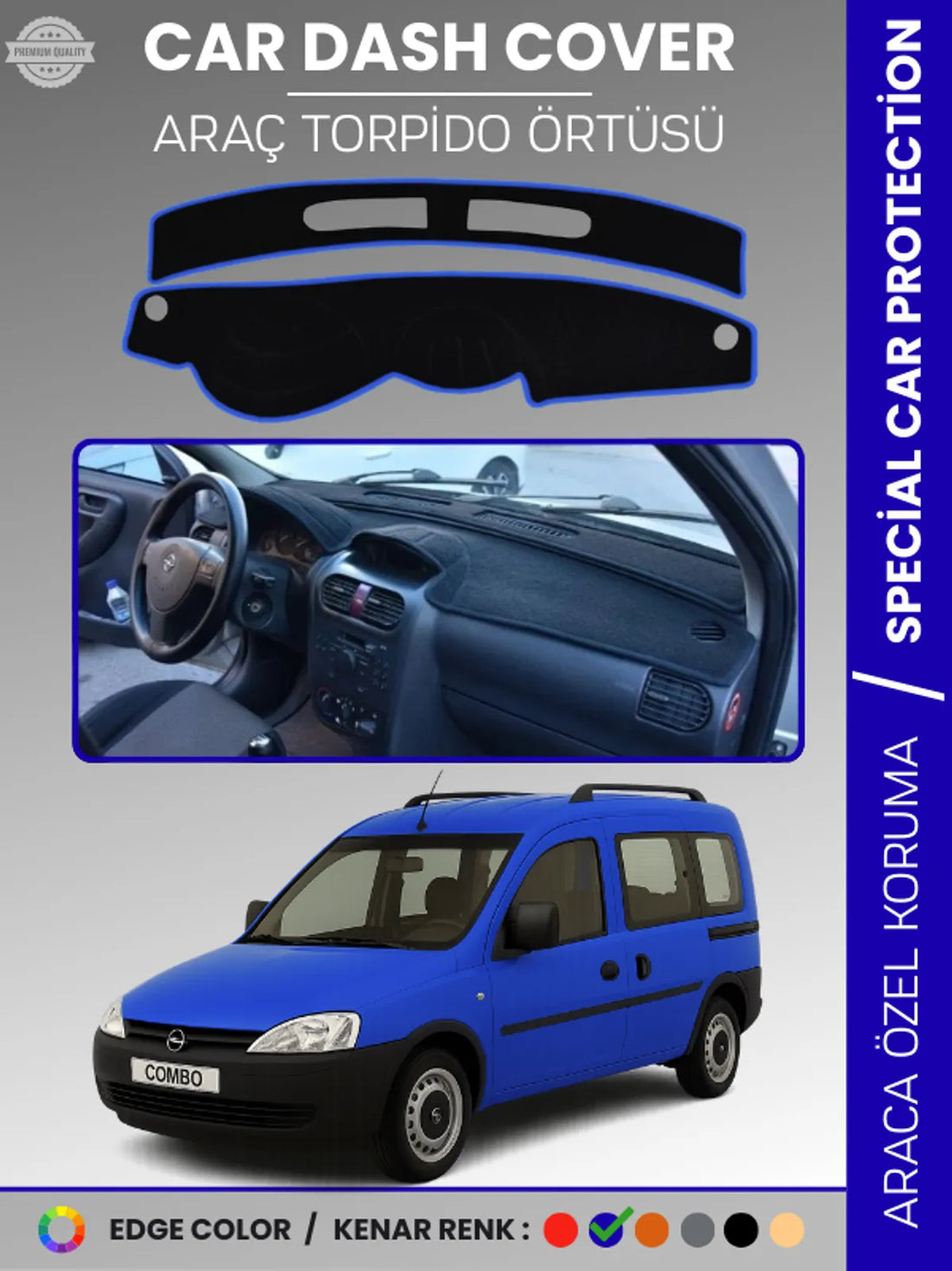 Opel COMBO C (2001-2011) Uyumlu Torpido Örtüsü Araca Özel Ön Göğüs Koruma