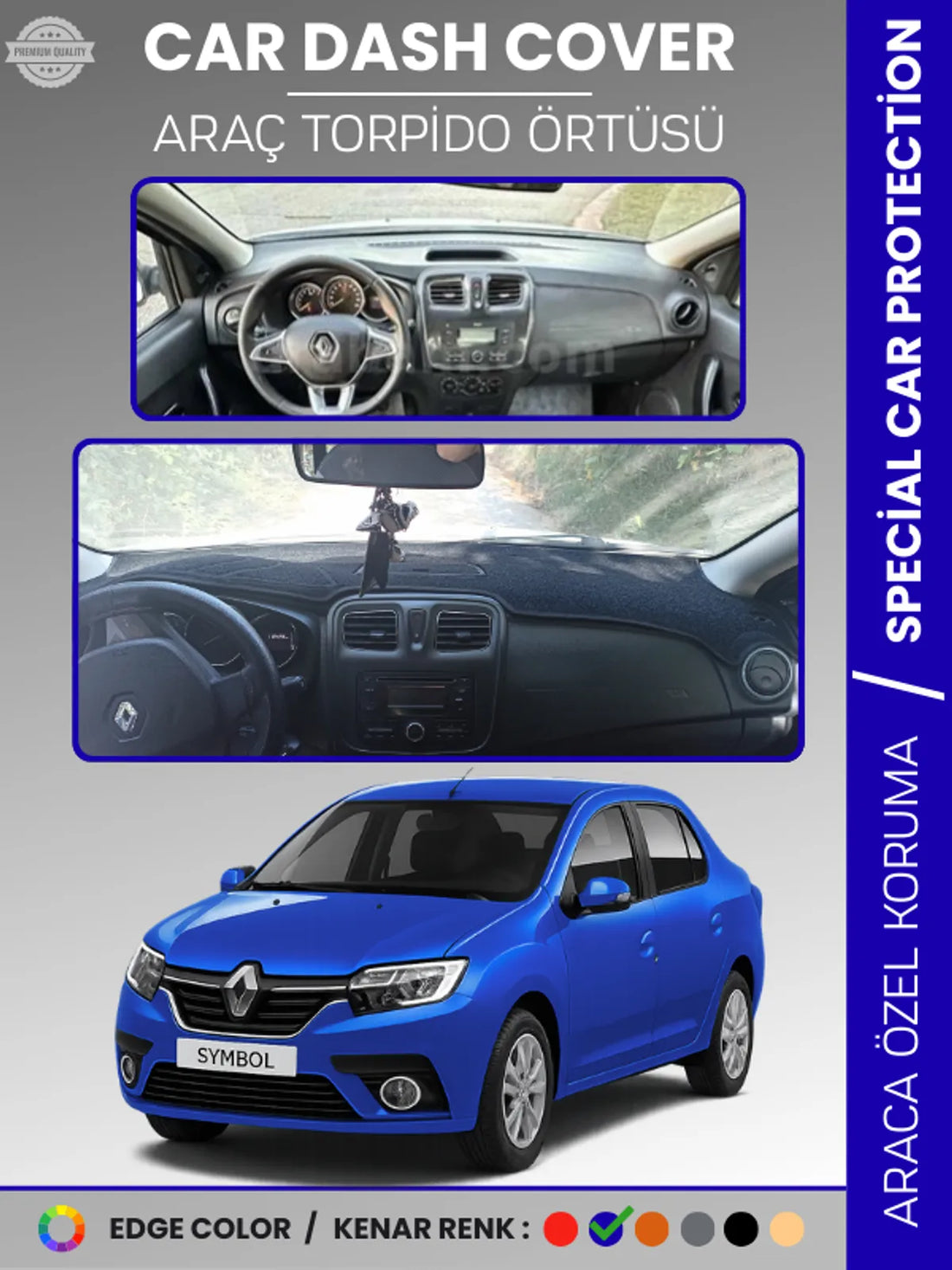 RENAULT SYMBOL 3 SAKLAMA GÖZSÜZ (2013-2021) Uyumlu Torpido Örtüsü Araca Özel Ön Göğüs Koruma