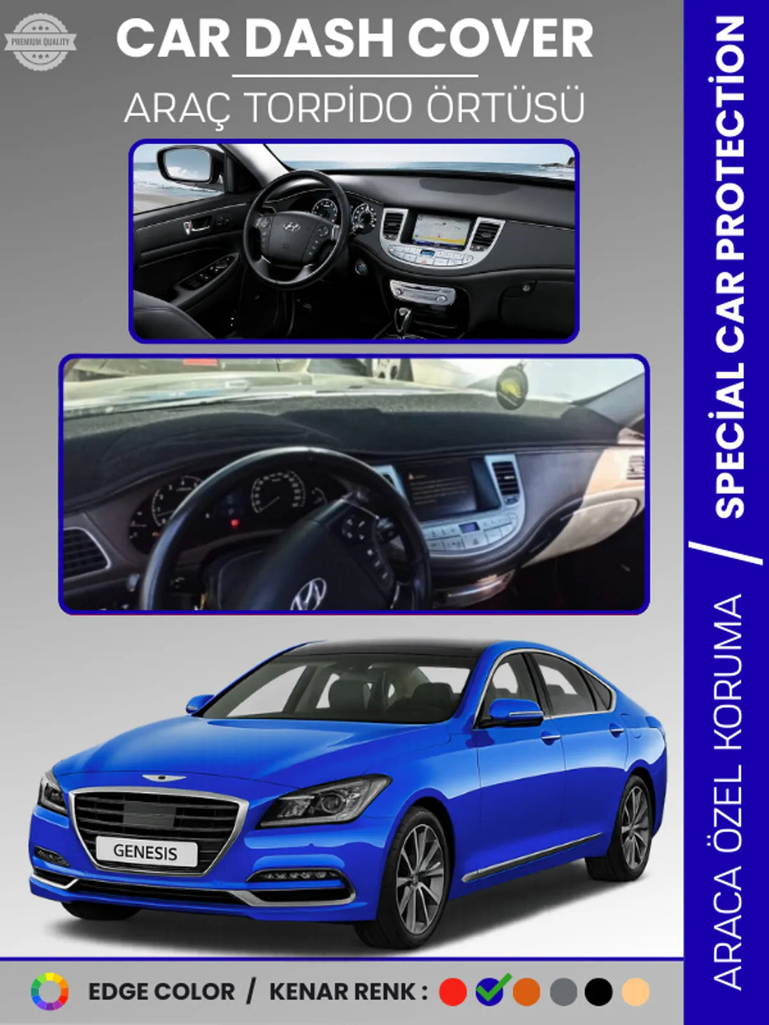 HYUNDAI GENESIS BH KASA (2008-2014) Uyumlu Torpido Örtüsü Araca Özel Ön Göğüs Koruma