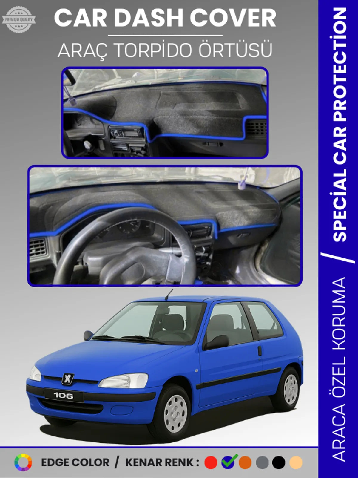 PEUGEOT 106 (1991-2003) Uyumlu Torpido Örtüsü Araca Özel Ön Göğüs Koruma