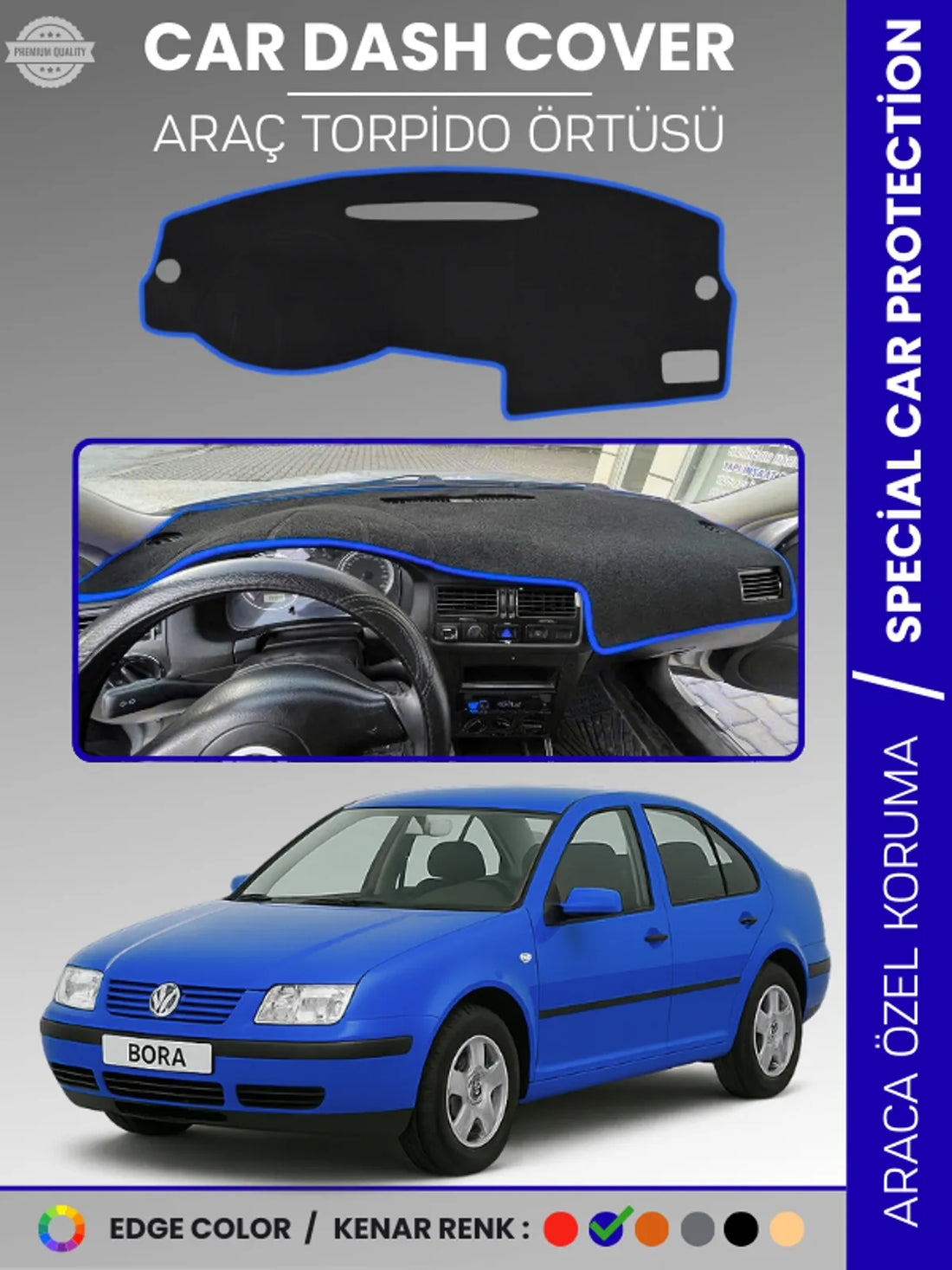 VOLKSWAGEN BORA (1997-2003) Uyumlu Torpido Örtüsü Araca Özel Ön Göğüs Koruma