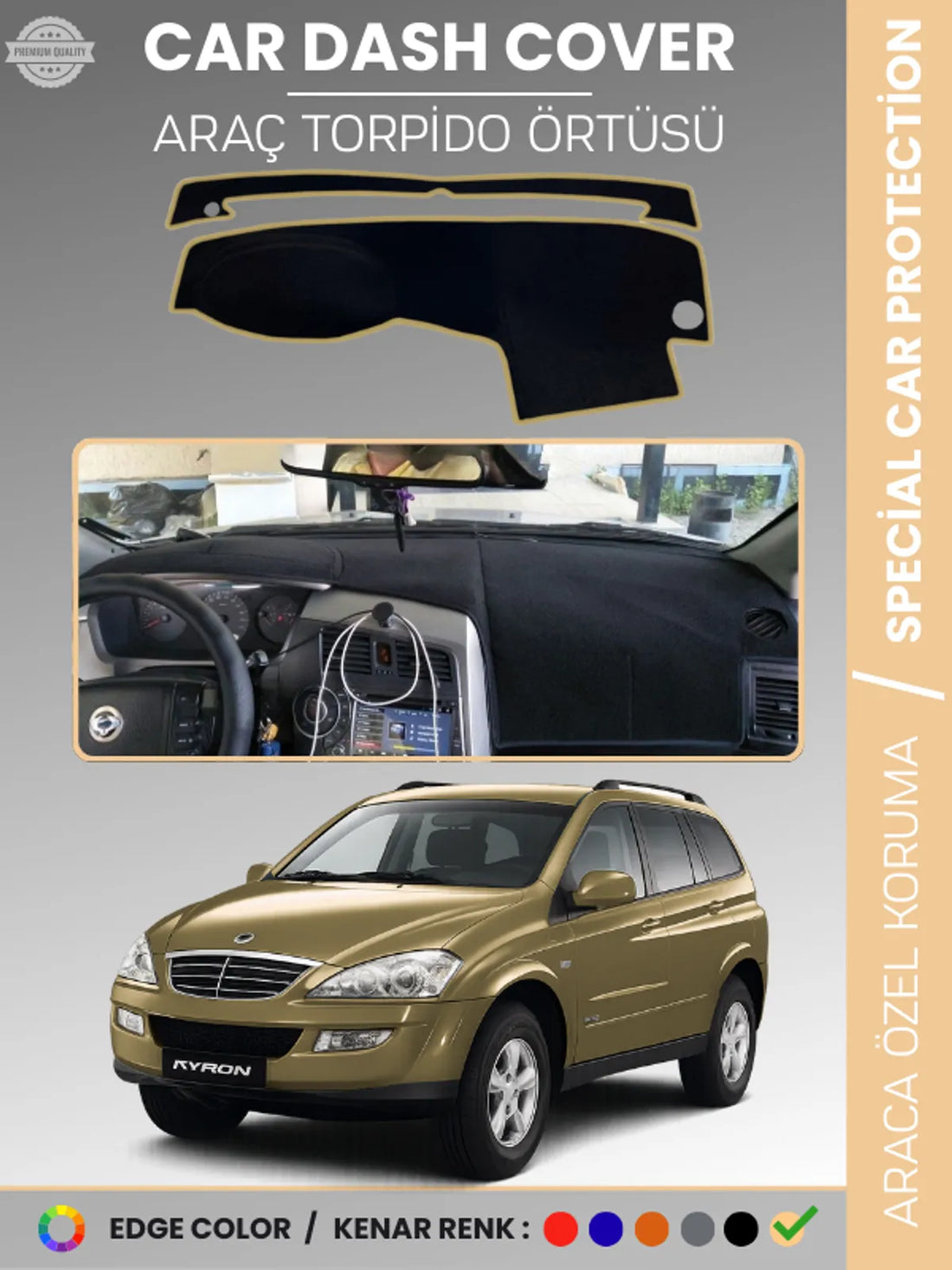 SSANGYONG KYRON (2005-2015) Uyumlu Torpido Örtüsü Araca Özel Ön Göğüs Koruma