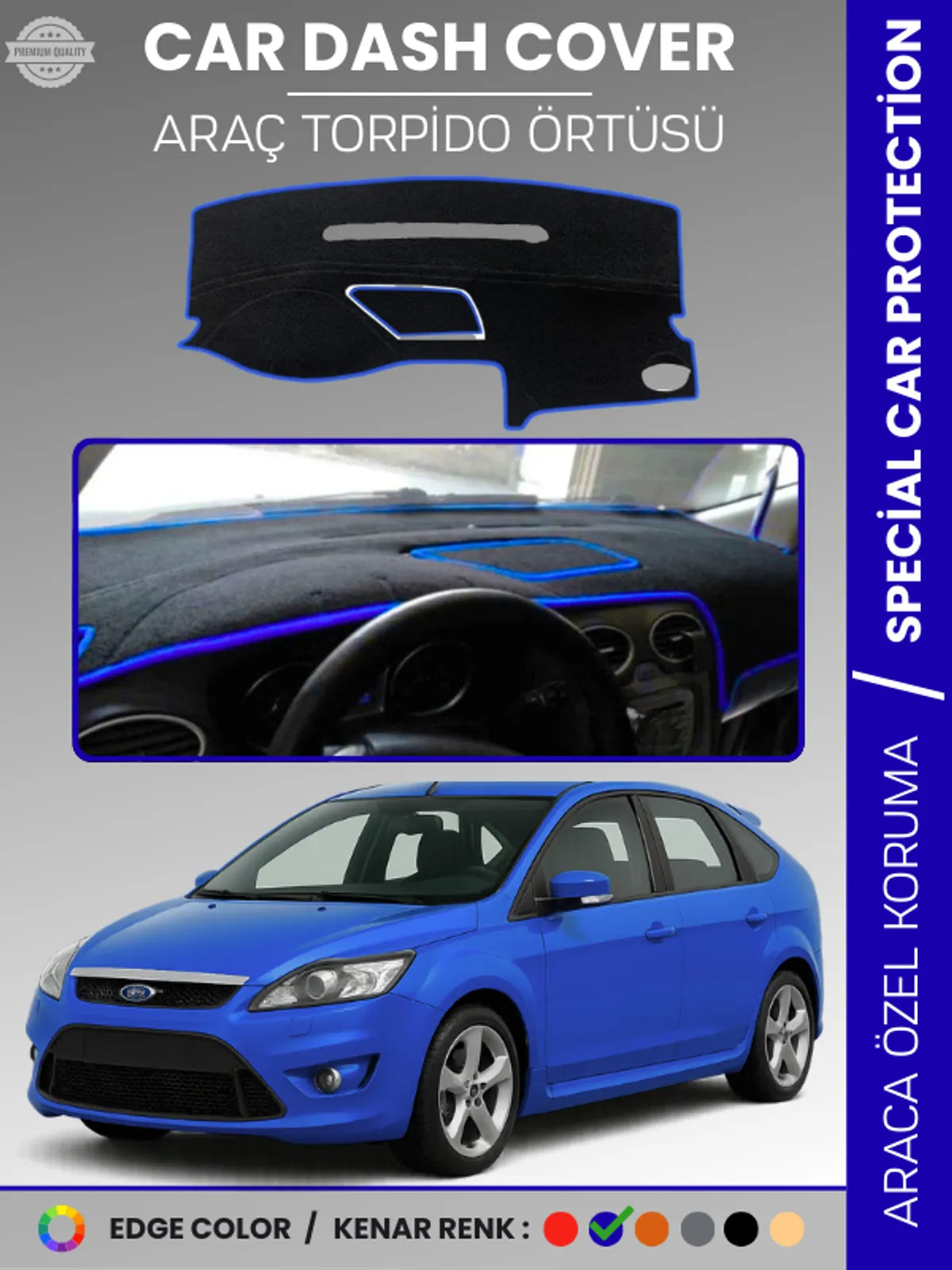 FORD FOCUS 2,5 (2008-2011) Uyumlu Torpido Örtüsü Araca Özel Ön Göğüs Koruma