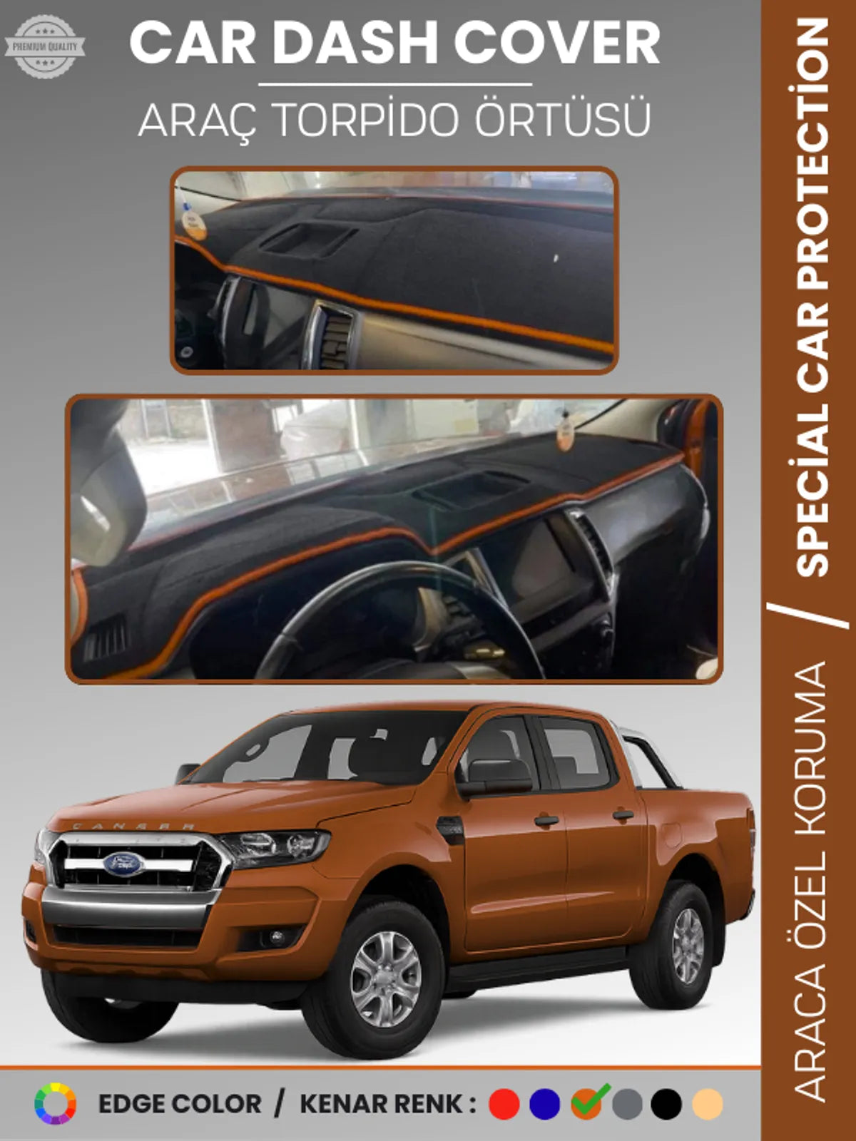 FORD RANGER (2018-2019) Uyumlu Torpido Örtüsü Araca Özel Ön Göğüs Koruma