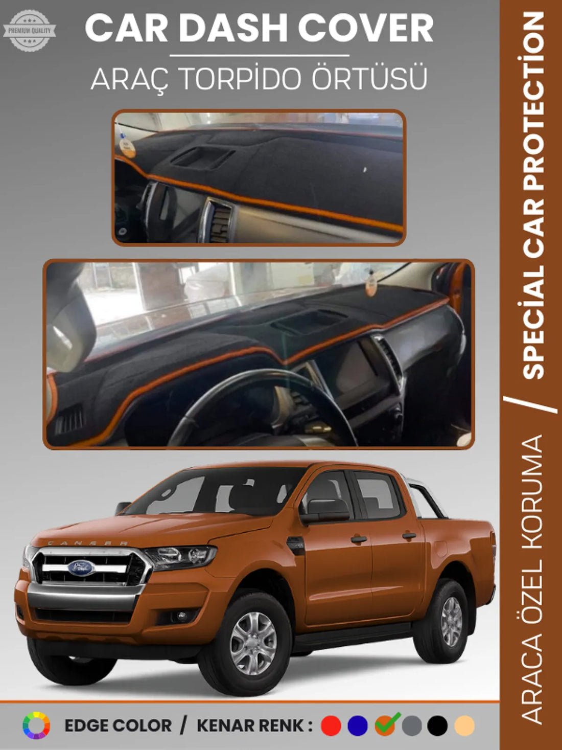 FORD RANGER (2018-2019) Uyumlu Torpido Örtüsü Araca Özel Ön Göğüs Koruma