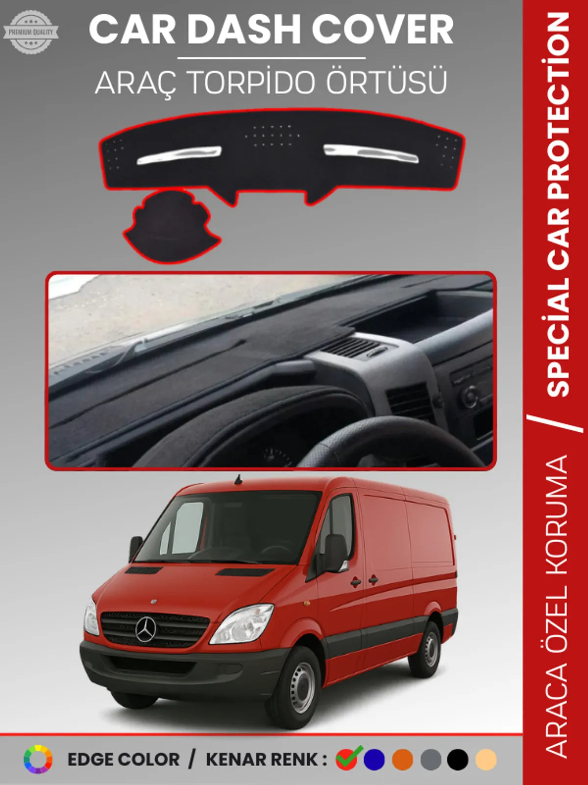 MERCEDES SPRINTER W906 (2006-2018) Uyumlu Torpido Örtüsü Araca Özel Ön Göğüs Koruma