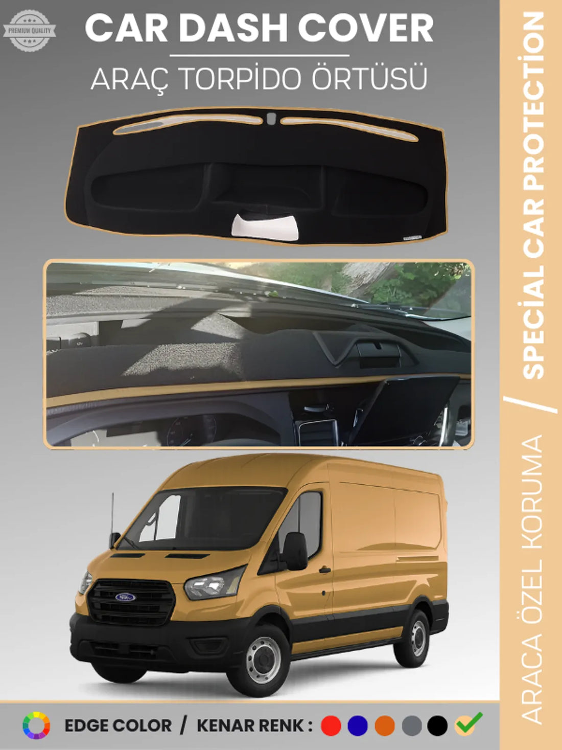 FORD TRANSİT V363 (2019-2023) Uyumlu Torpido Örtüsü Araca Özel Ön Göğüs Koruma