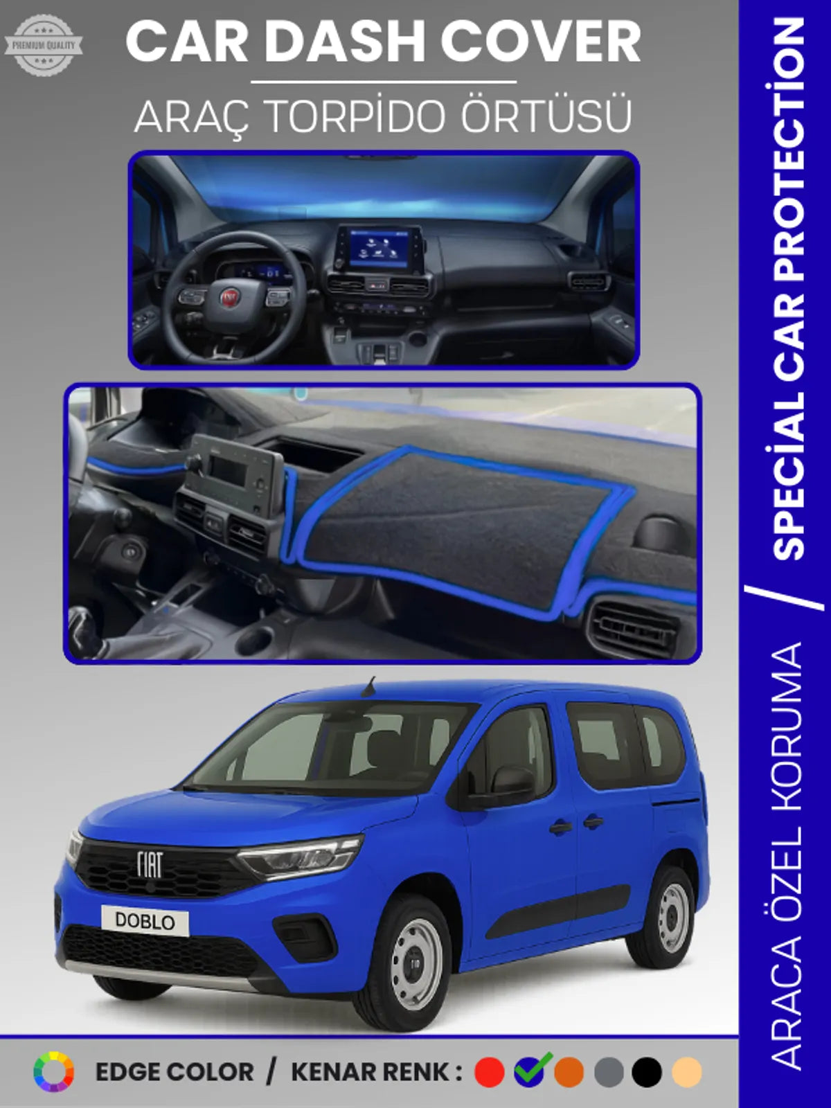Fiat DOBLO (2023+) Uyumlu Torpido Örtüsü Araca Özel Ön Göğüs Koruma