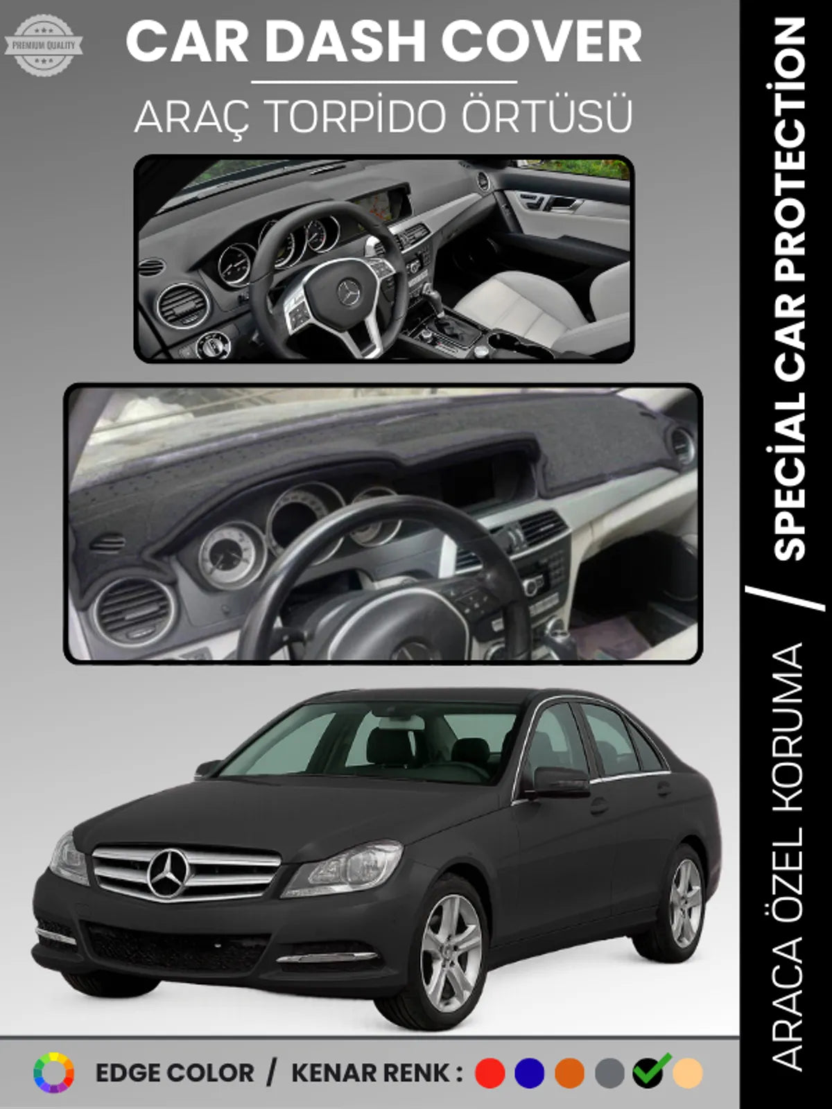 MERCEDES C CLASS W204 (2007-2014) Uyumlu Torpido Örtüsü Araca Özel Ön Göğüs Koruma