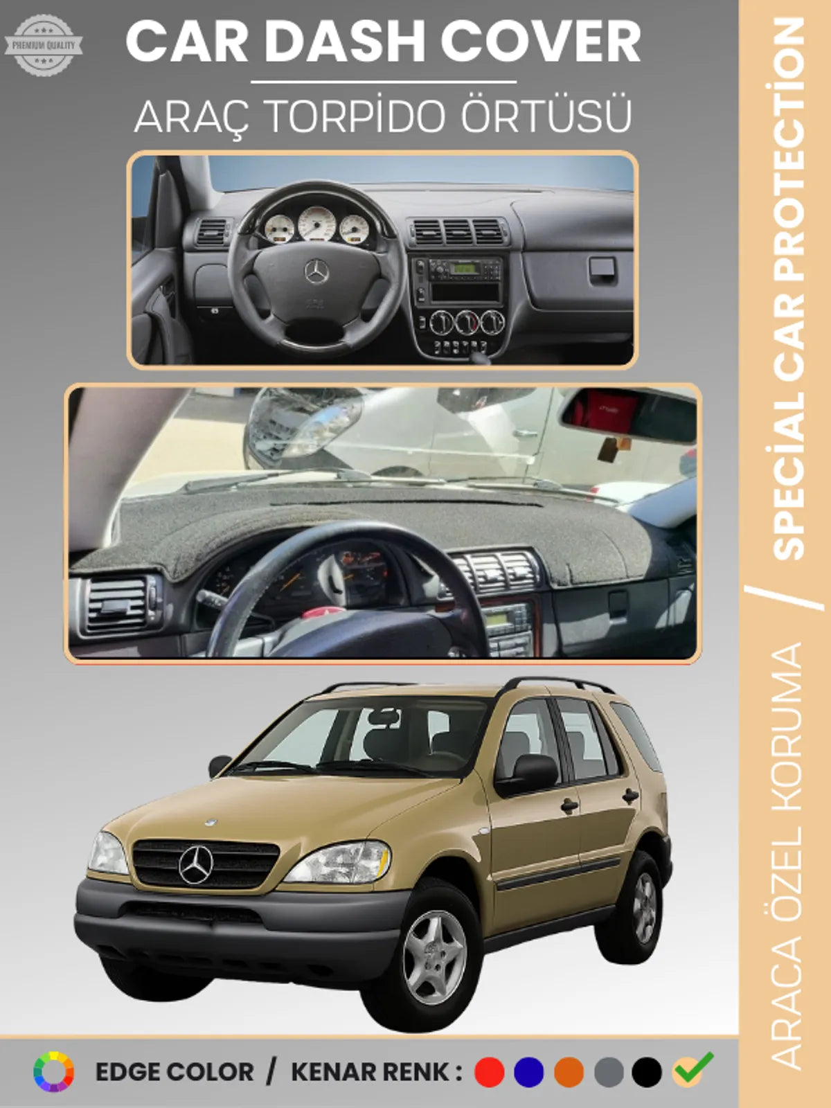 MERCEDES ML320 / ML430 / ML270 W163 (1997-2005) Uyumlu Torpido Örtüsü Araca Özel Ön Göğüs Koruma