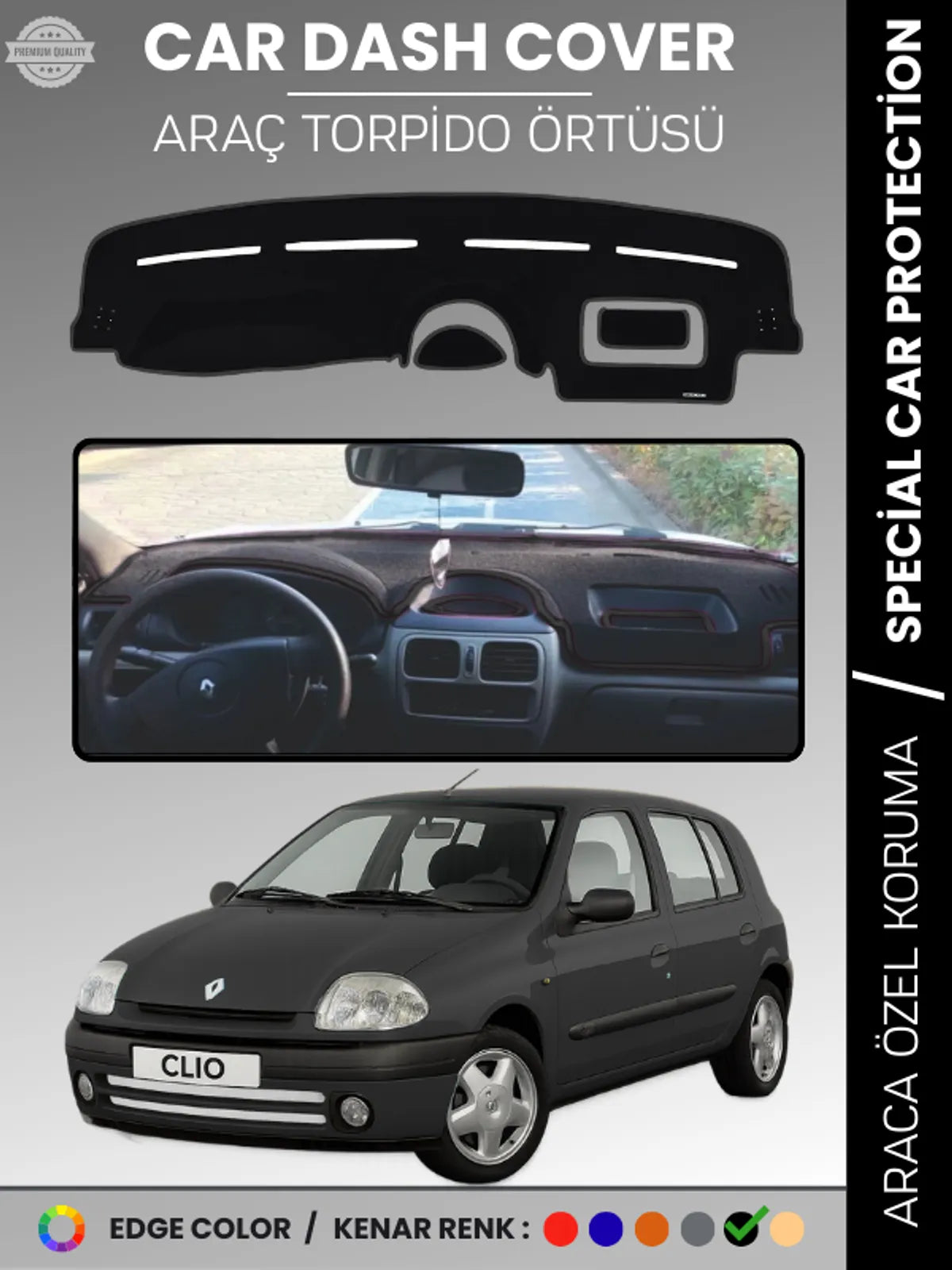 RENAULT CLIO 2 AIRBAGSIZ (2001-2012) Uyumlu Torpido Örtüsü Araca Özel Ön Göğüs Koruma