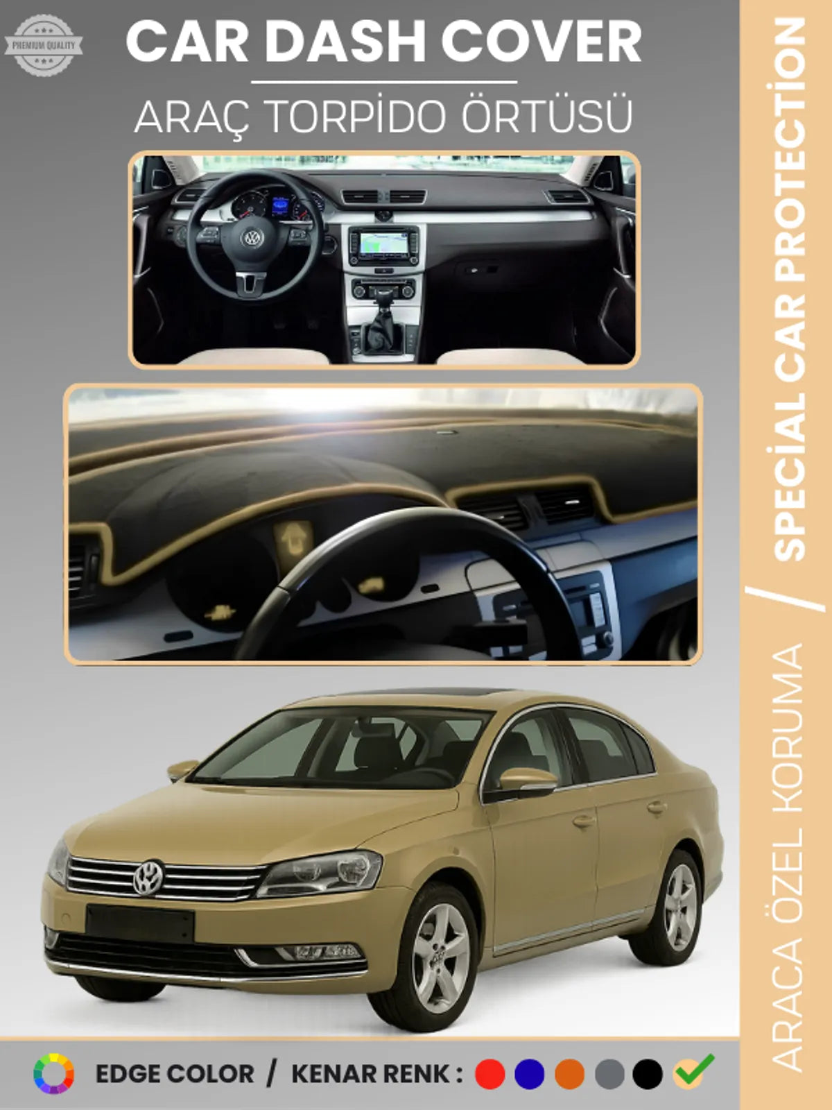 VOLKSWAGEN PASSAT B7 (2010-2015) Uyumlu Torpido Örtüsü Araca Özel Ön Göğüs Koruma
