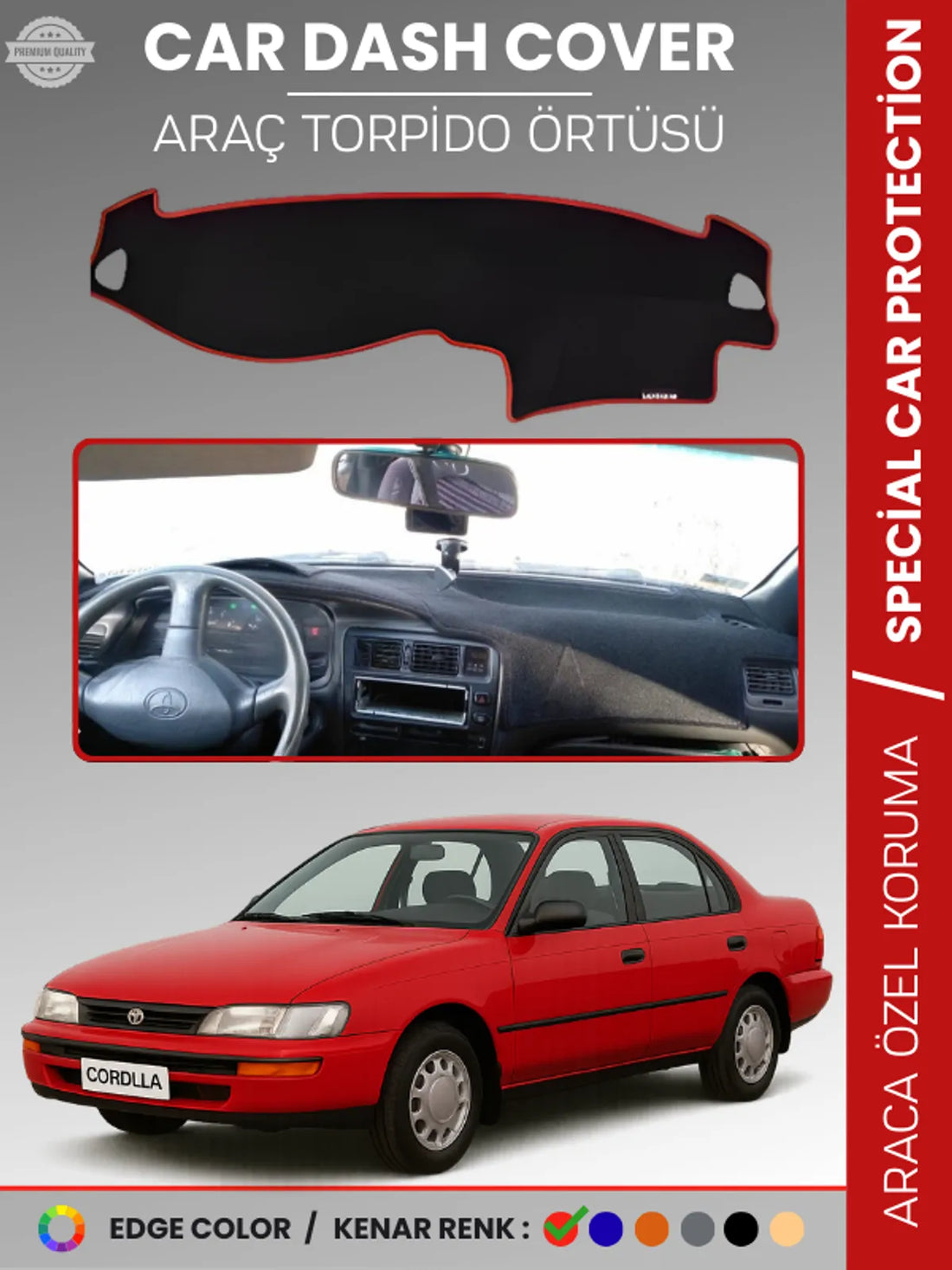TOYOTA COROLLA E100 (1991-1995) Uyumlu Torpido Örtüsü Araca Özel Ön Göğüs Koruma