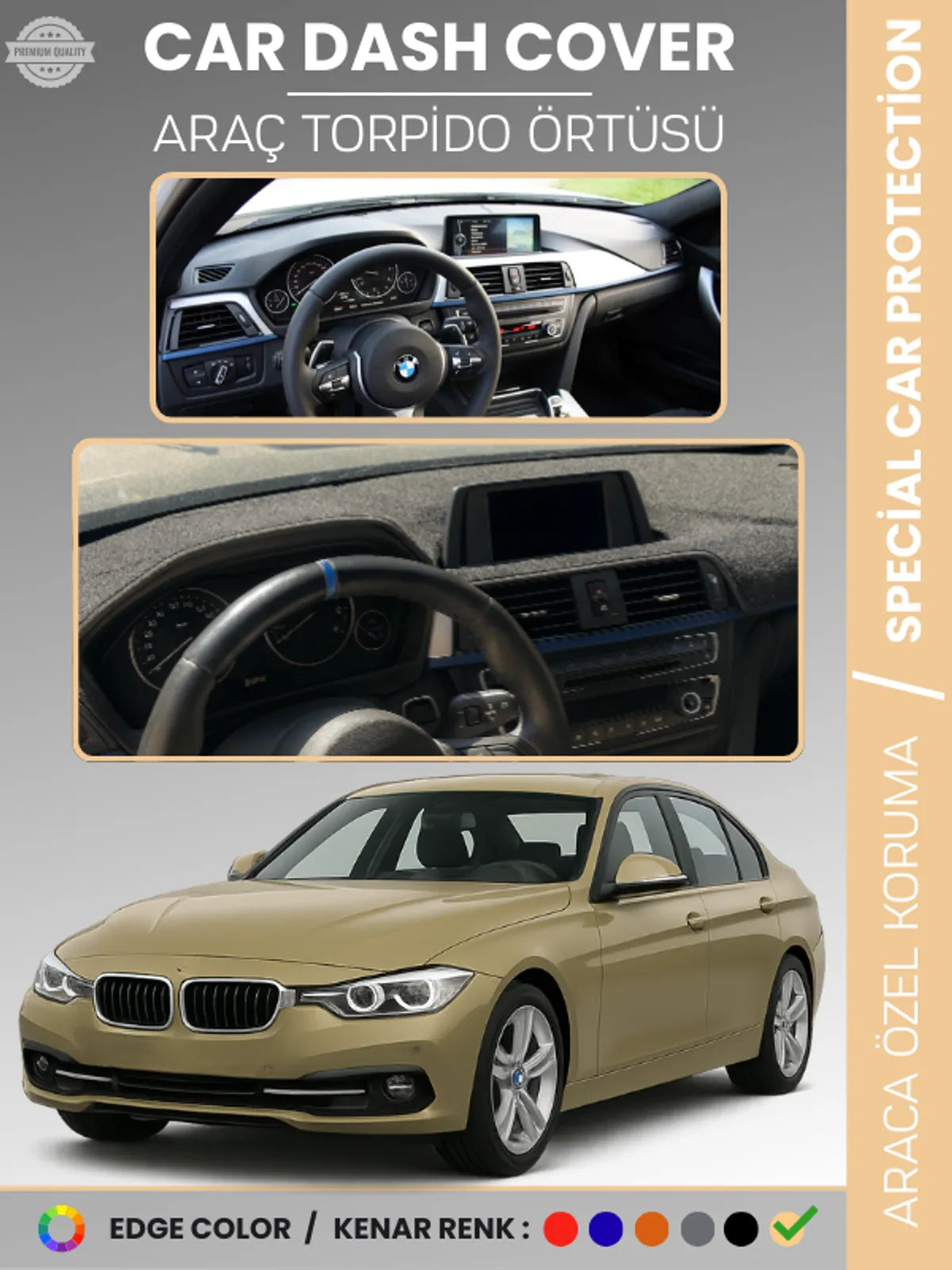 Bmw F30 (2013-2019) Uyumlu Torpido Örtüsü Araca Özel Ön Göğüs Koruma