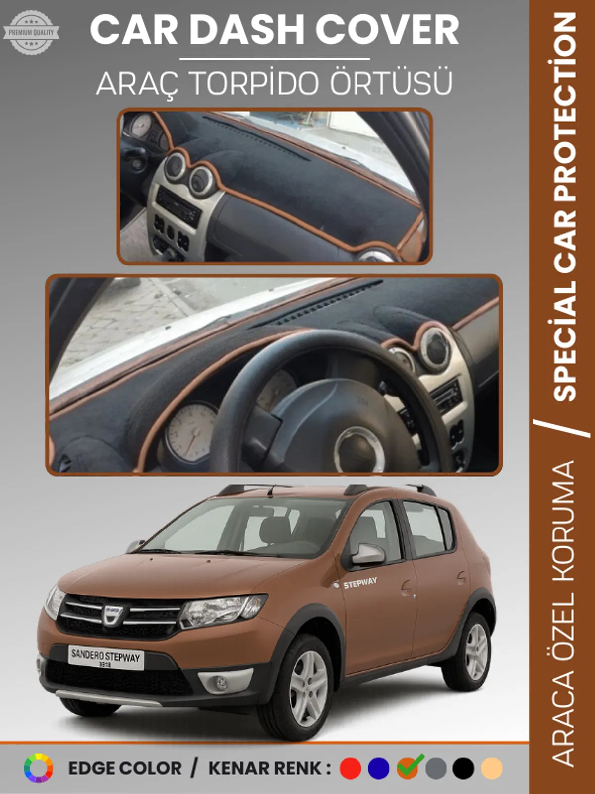 DACIA SANDERO STEPWAY (2010-2015) Uyumlu Torpido Örtüsü Araca Özel Ön Göğüs Koruma