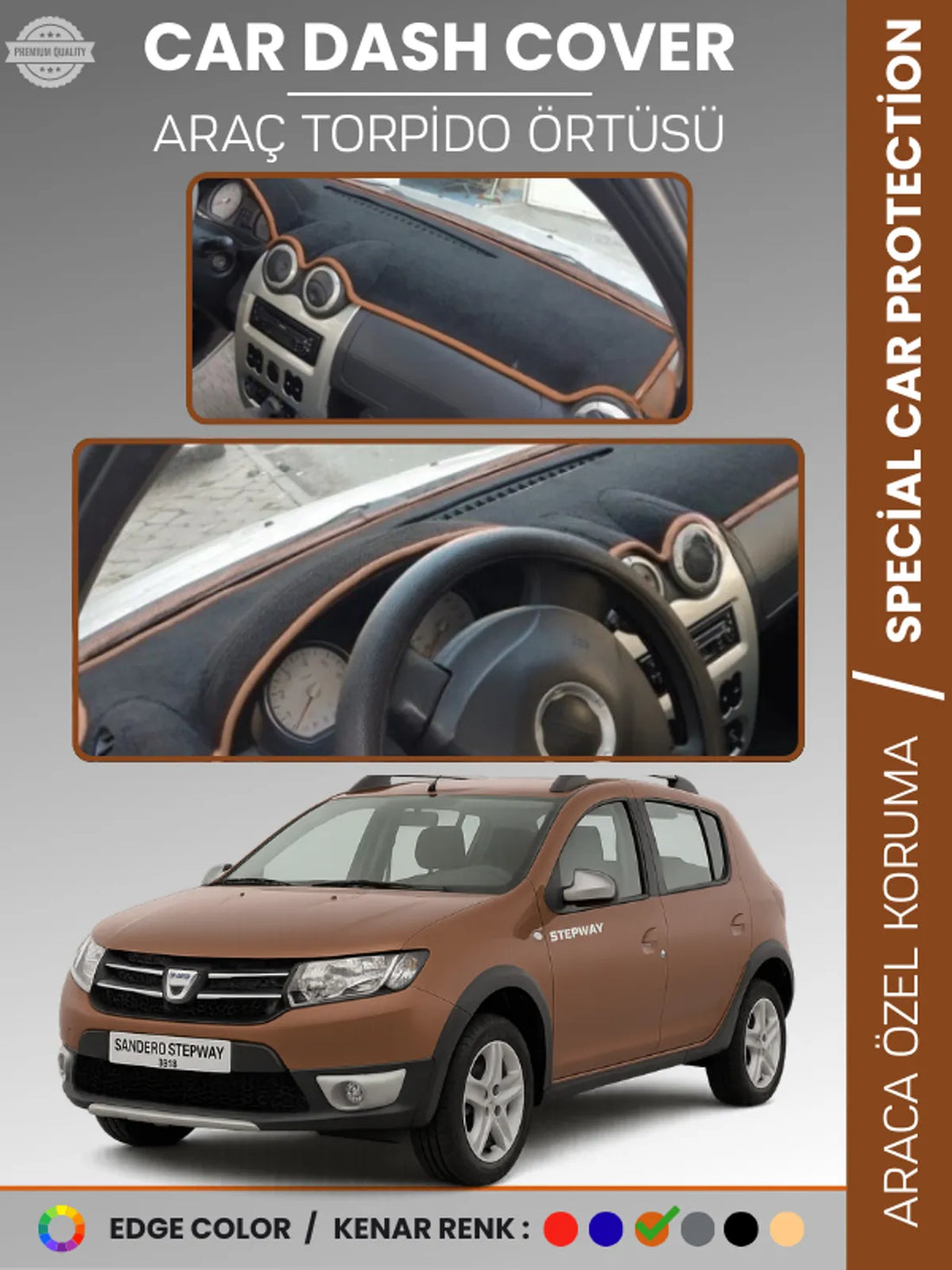 DACIA SANDERO STEPWAY (2010-2015) Uyumlu Torpido Örtüsü Araca Özel Ön Göğüs Koruma