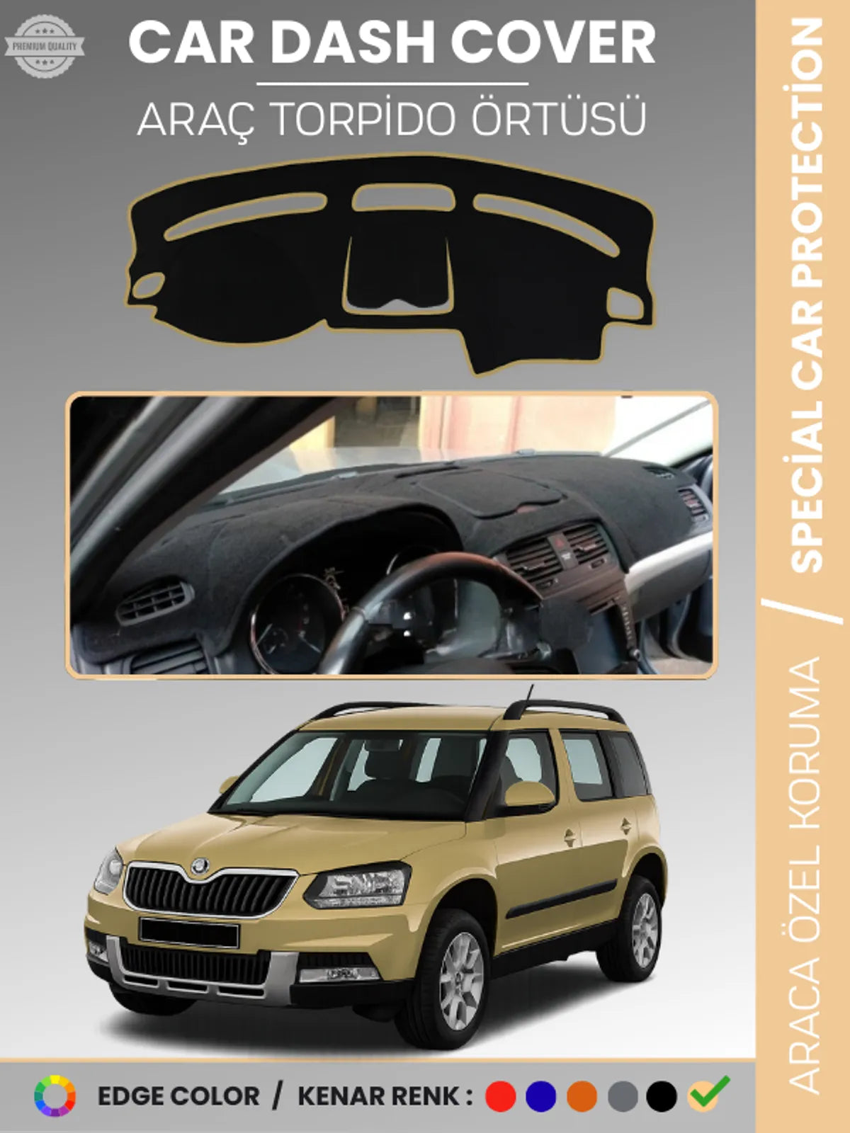 SKODA YETI (2009-2017) Uyumlu Torpido Örtüsü Araca Özel Ön Göğüs Koruma