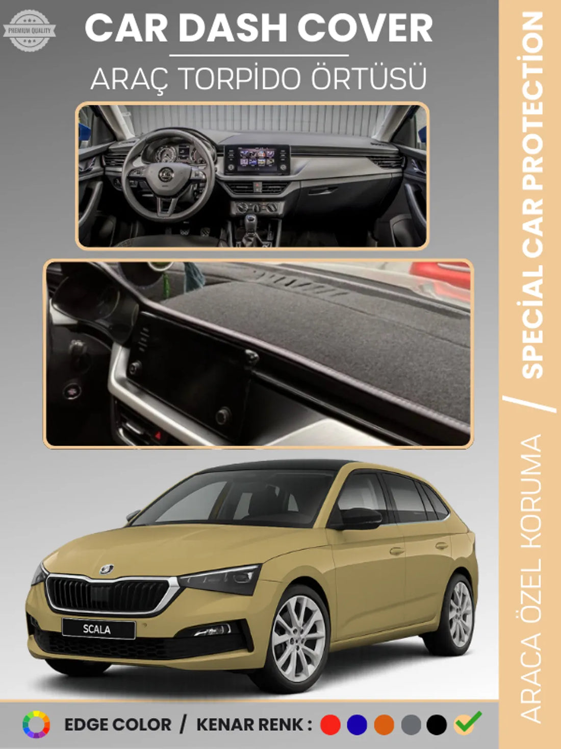 SKODA SCALA (2019-2024) Uyumlu Torpido Örtüsü Araca Özel Ön Göğüs Koruma