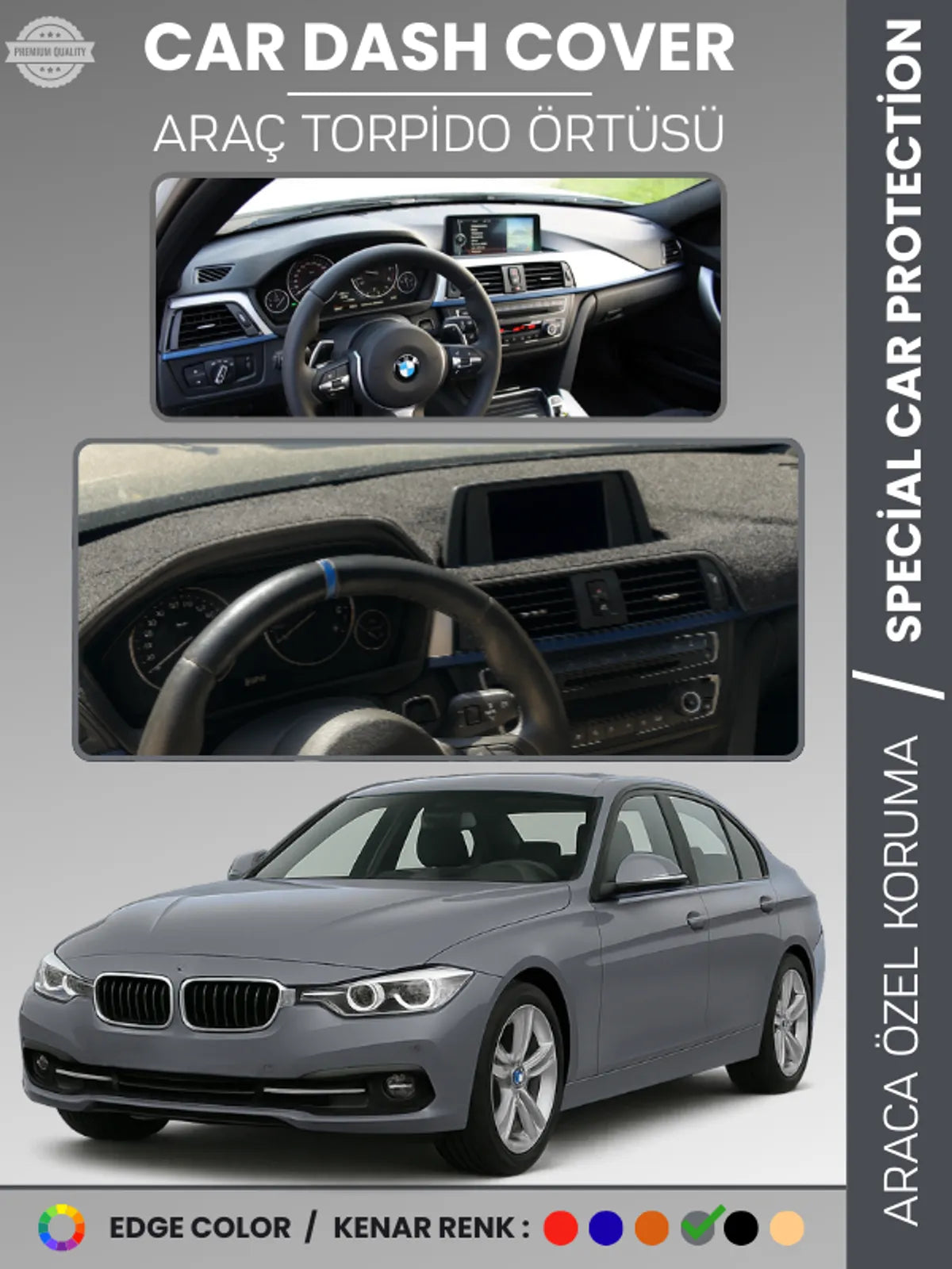 Bmw F30 (2013-2019) Uyumlu Torpido Örtüsü Araca Özel Ön Göğüs Koruma